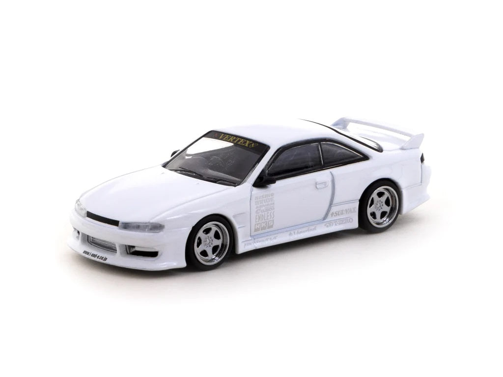 Tarmac Works 1:64 Scale Nissan Silvia S14 Vertex Edition Diecast Model Car - White Lamley Special Edition Collectible for Display & Racing Scenes