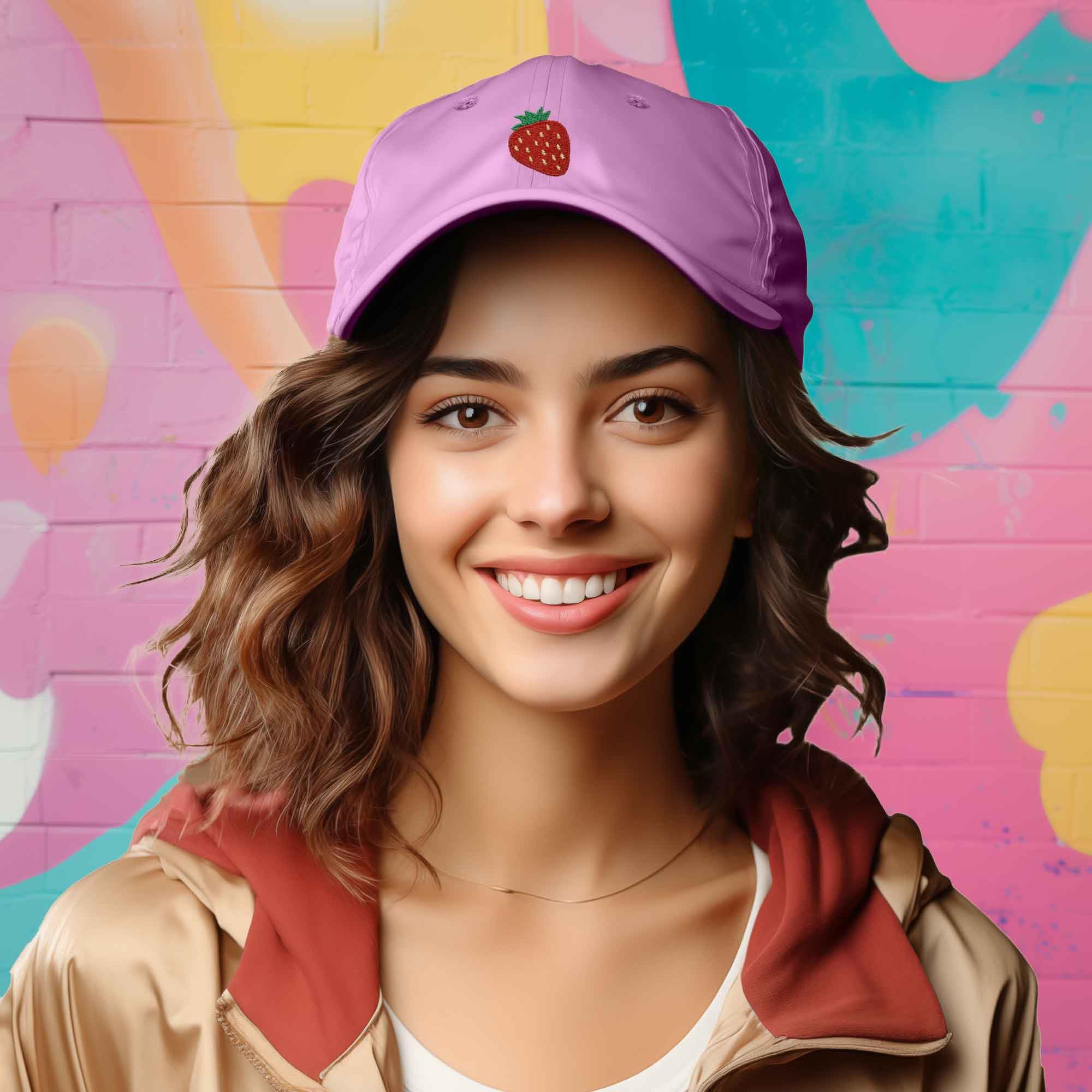 DALIX Strawberry Embroidered Cotton Baseball Cap - Adjustable Dad Hat for Women, Summer Fruit Design, Casual Outdoor Sun Protection (Perfect for Gardening, Beach Trips & Streetwear Fashion)
