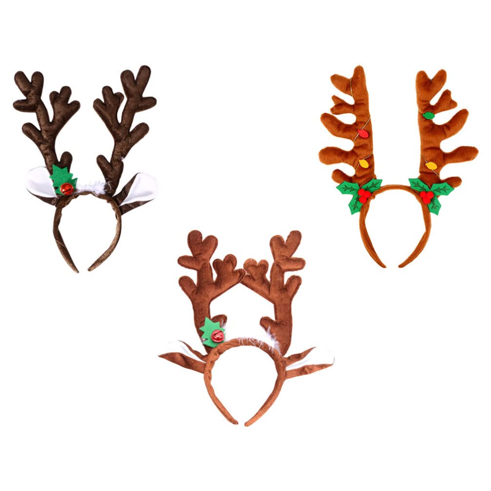 HEALLILY 3pcs Reindeer Antler Headbands for Kids & Women - Christmas Costume Accessories, Holiday Party Hair Hoop, Nativity Play Decor - Perfect for Christmas Photos, School Plays, and Festive Celebrations