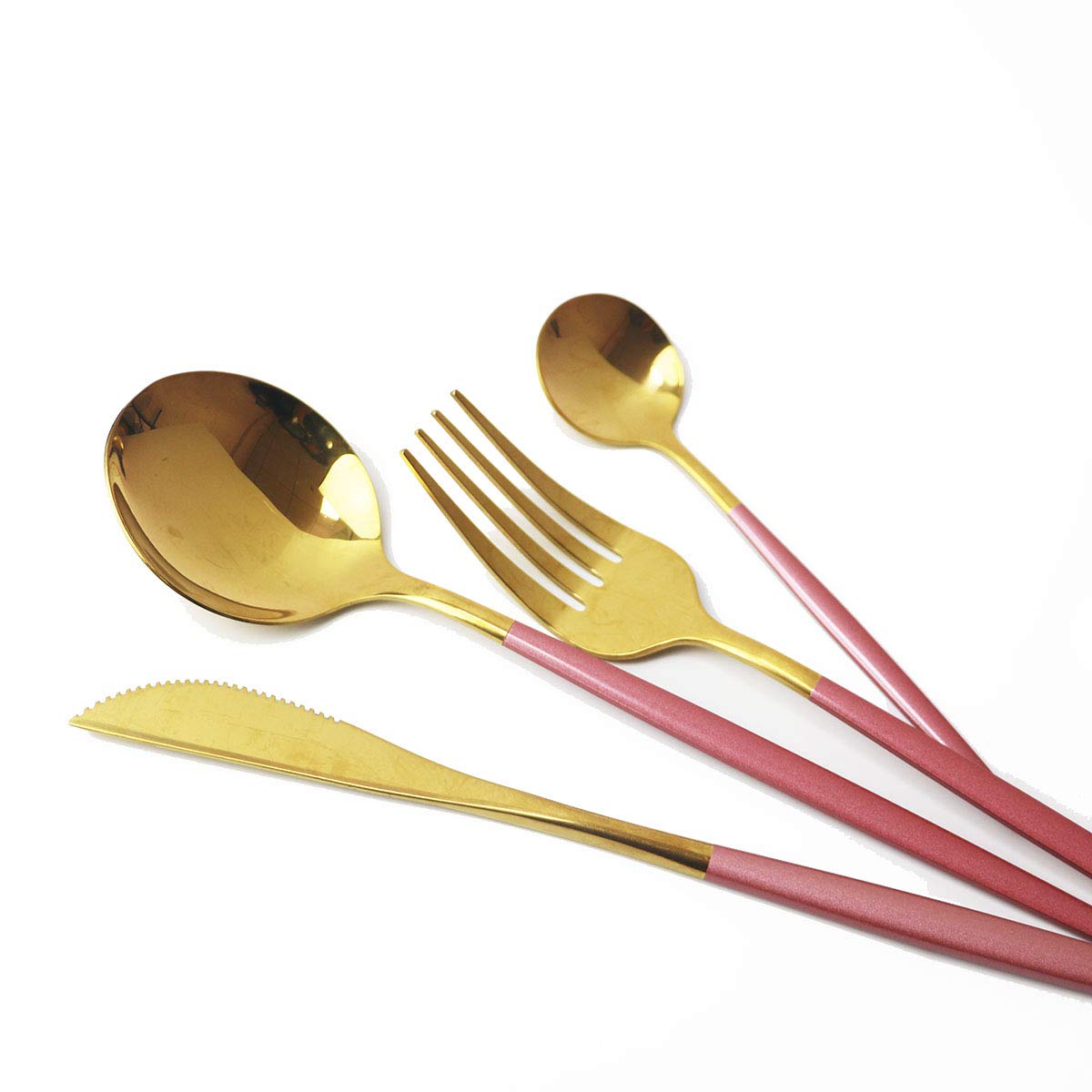 24-Piece Silverware Set - Premium 18/10 Stainless Steel Flatware Set with Mirror Polish (6 Forks, 6 Spoons, 6 Knives, 6 Teaspoons) - Durable Reusable Cutlery for Restaurants, Weddings, Parties & Everyday Dining - Elegant Pink Handle Design for Home & Kitchen Use