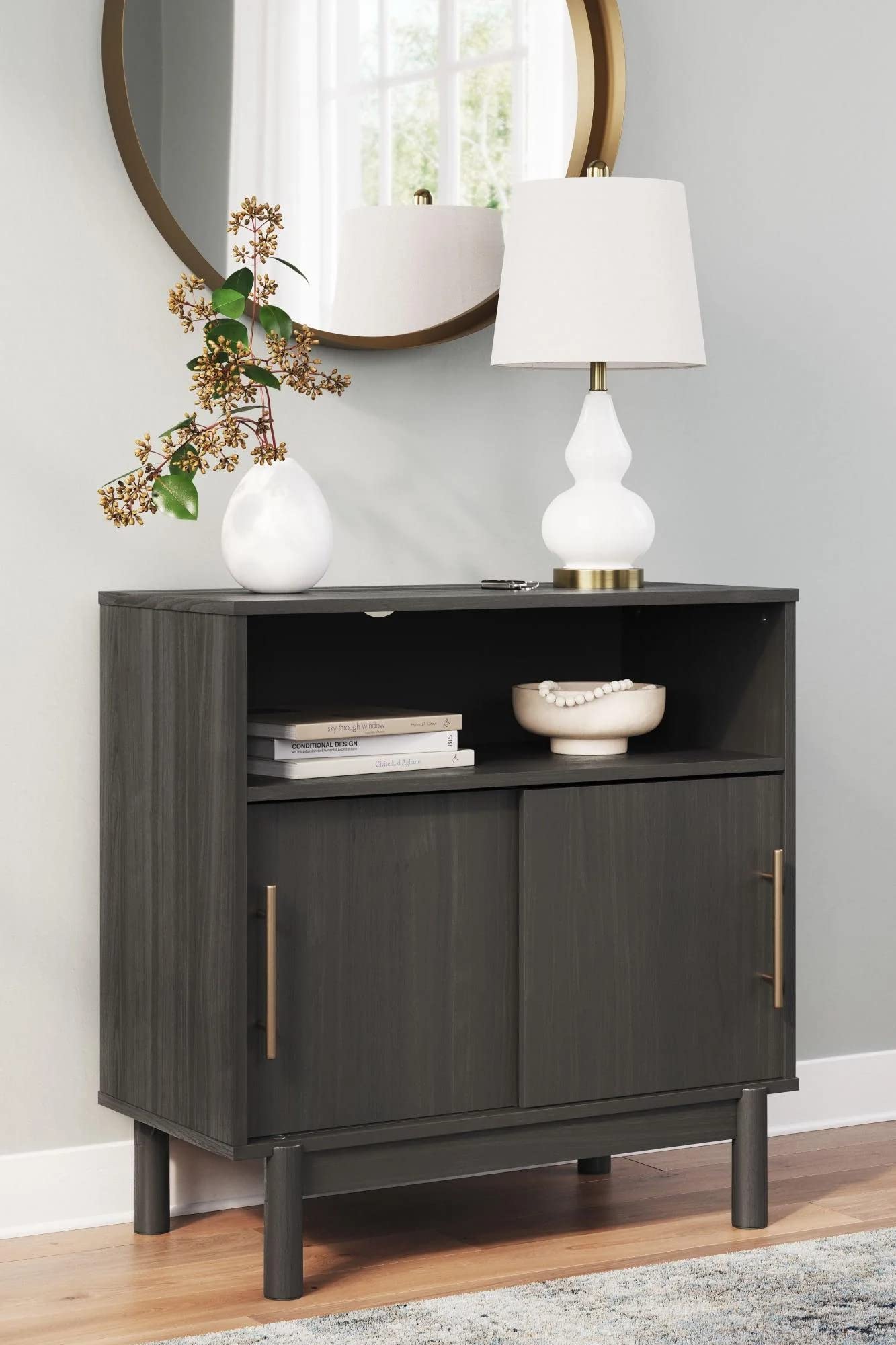 Signature Design by Ashley Brymont Modern 2-Door Accent Cabinet in Grayish Brown - Stylish Storage Solution for Living Room, Bedroom or Entryway