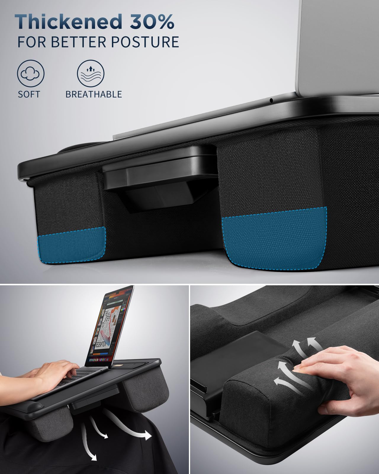 SAIJI LED Lap Desk with Cushion - Portable Laptop Tray for 17