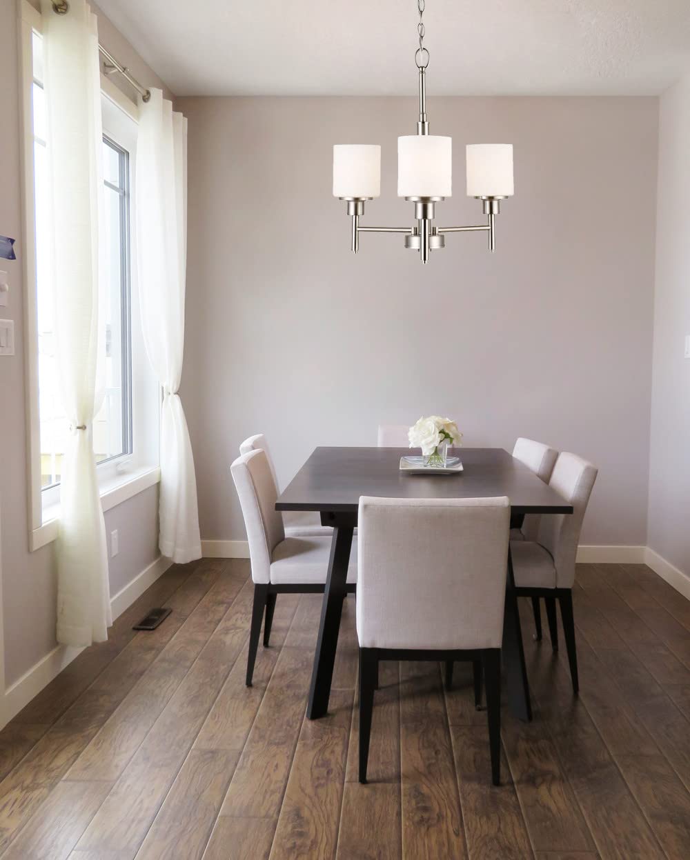 Design House Aubrey 3-Light Chandelier with Dimmable Satin Nickel Finish & Frosted Glass Shades - Perfect for Dining Room, Foyer, Kitchen Lighting | Elegant Ceiling Fixture for Home Decor
