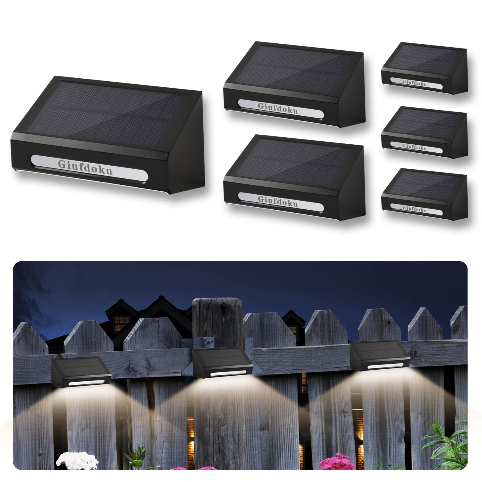 Solar Fence Lights 2 Pack - IP65 Waterproof, 2 Modes (Warm/Cool) for Outdoor Stairs & Walls