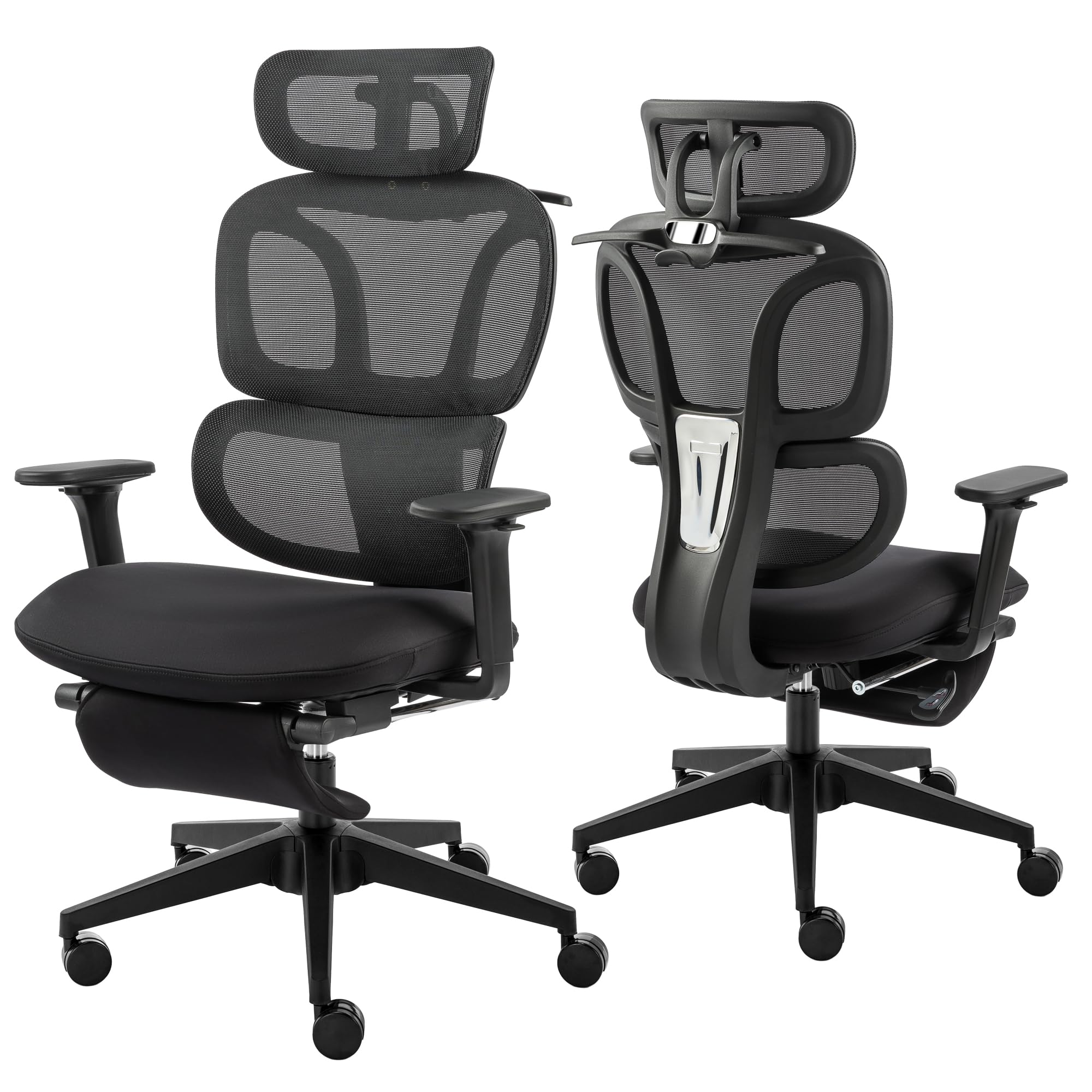 Ergonomic Office Chair with Footrest & Coat Hanger - High Back Mesh Computer Chair with Lumbar Support - Breathable High Resilience Sponge Seat - Adjustable Reclining Home Office Desk Chair (Black) - Perfect for Long Work Hours, Gaming & Remote Work