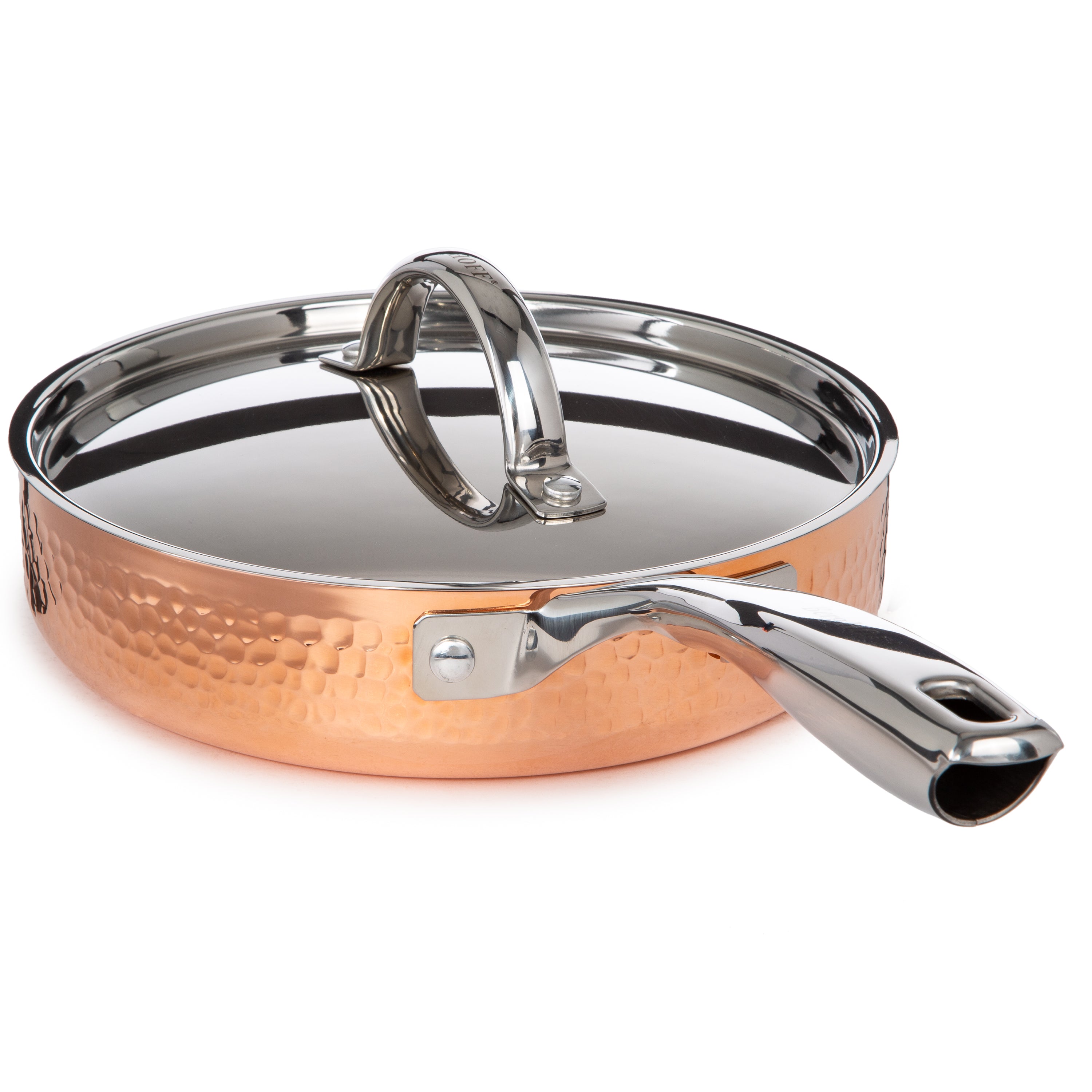 BergHOFF Vintage Tri-Ply Copper 8-Inch Deep Skillet with Hammered Finish - Premium Cookware for Sautéing, Frying & Braising | Perfect for Gas, Electric & Induction Stovetops