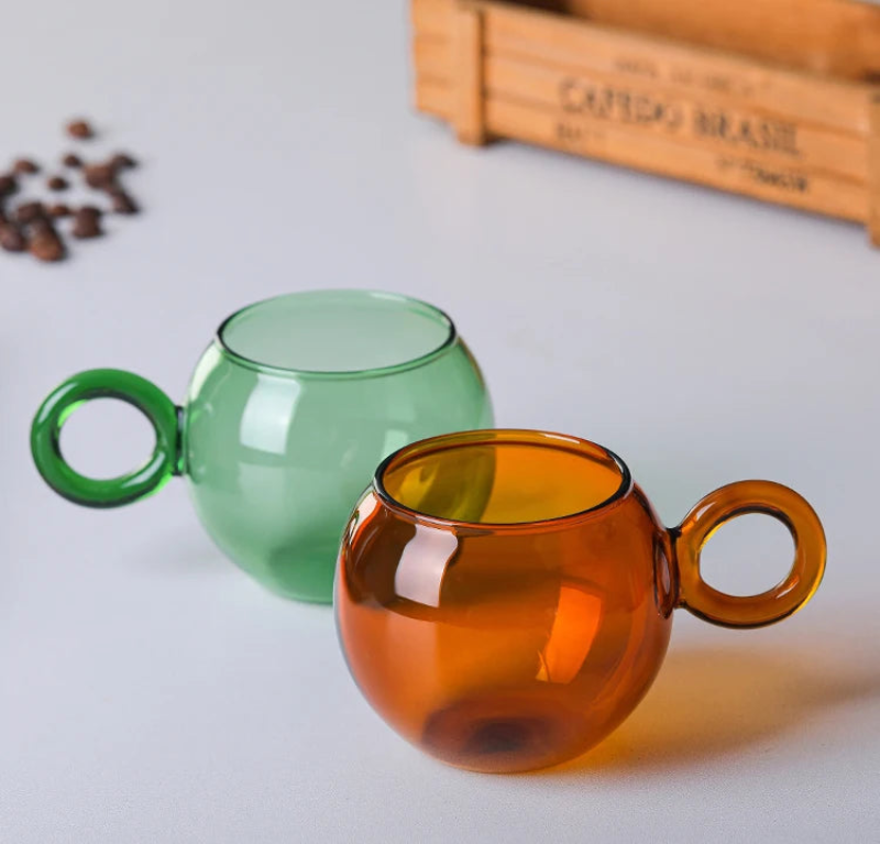 Orbit Ring Glass Mug - 16oz Clear Glass Coffee Cup with Handle, Perfect for Hot & Cold Drinks - Ideal for Home, Office, and Cafe Use