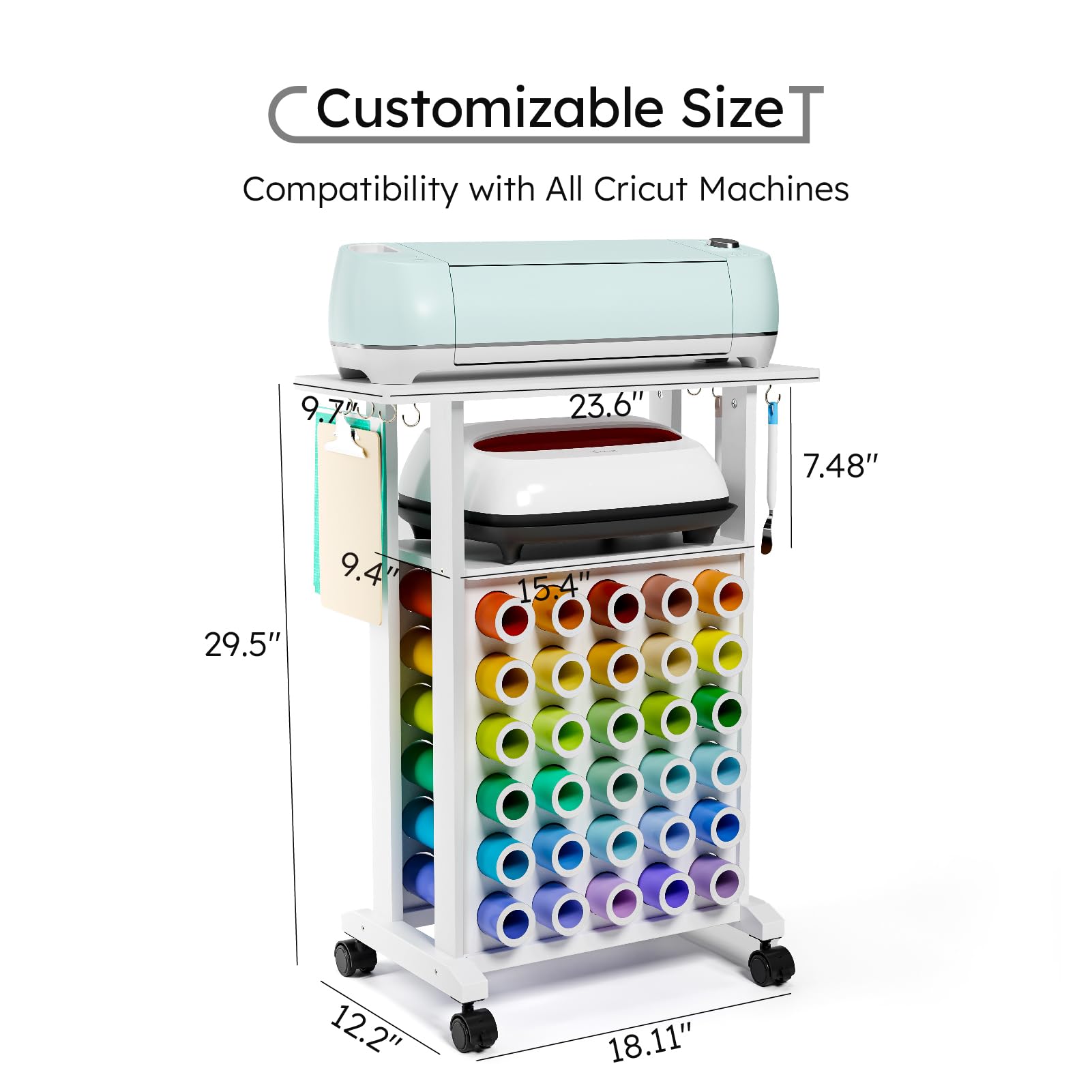 30-Slot Rolling Craft Storage Cart for Cricut Machines | Vinyl Roll Organizer & Craft Table Workstation | Compact Removable Design for Craft Room & Home Organization | Perfect for Scrapbooking, DIY Projects & Crafting Spaces