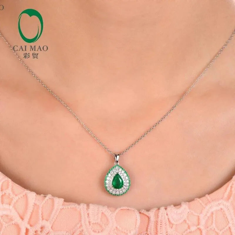 18K Gold Pear Shape 1.63ctw Natural Emerald & Diamond Engagement Pendant Necklace - Luxury Gift for Women, Anniversary, Valentine's Day, Bridal Jewelry