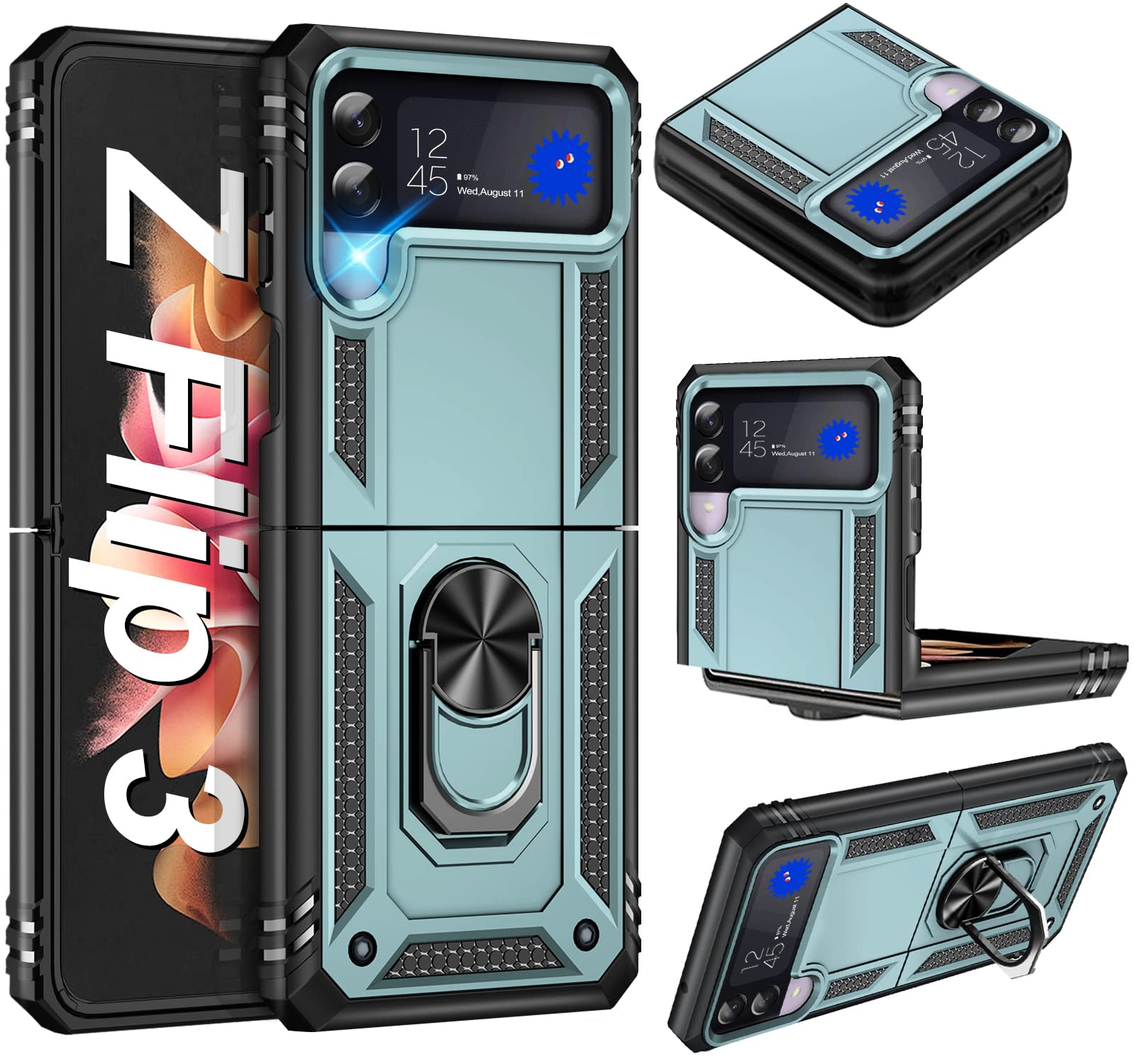 Military Grade Shockproof Case for Samsung Galaxy Z Flip 3 5G - Heavy Duty Armor Protection with Kickstand | Anti-Drop, Rugged Phone Cover (Army Green) | Perfect for Outdoor Activities, Work & Travel