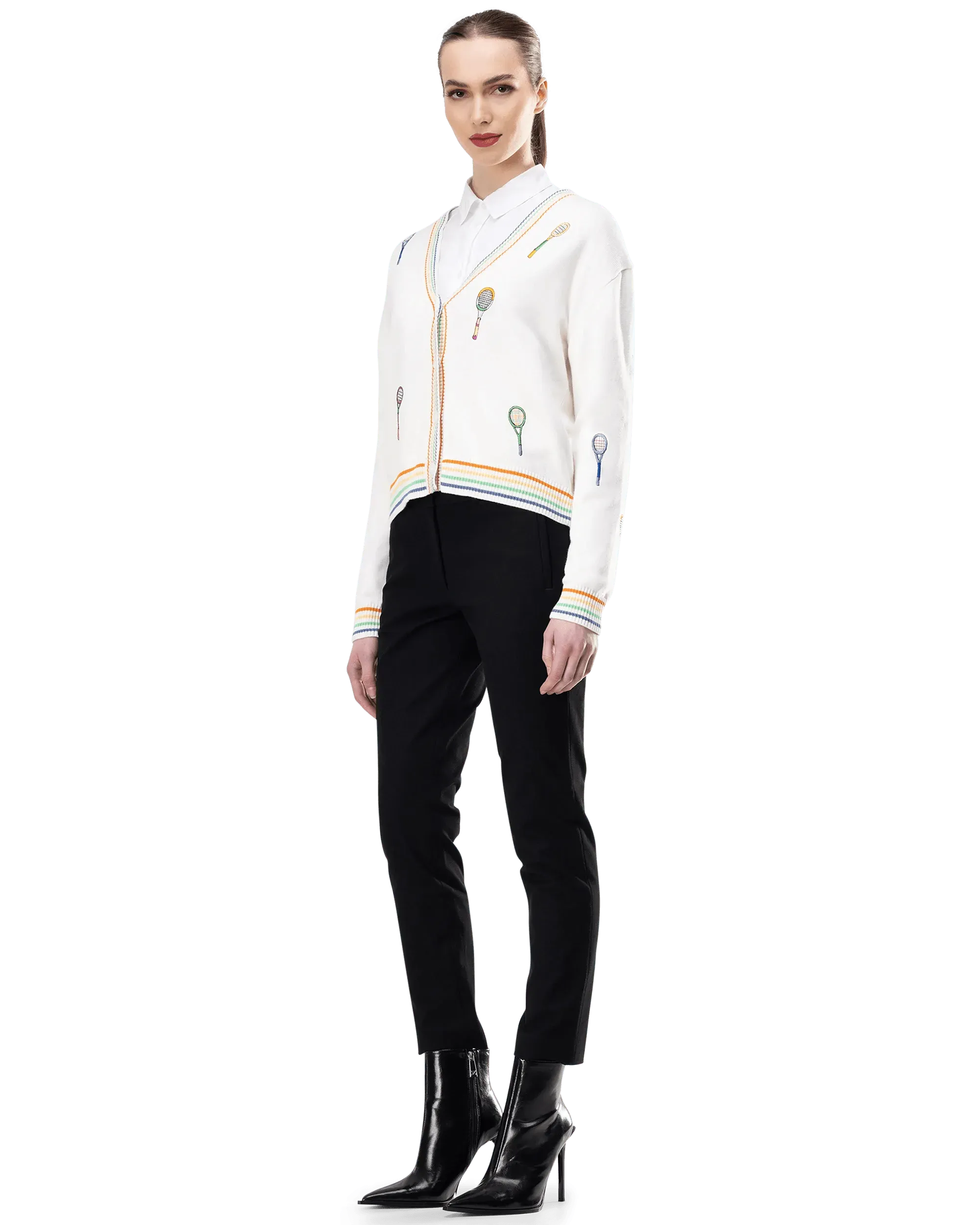 Embroidered Racket Cardigan for Women - Stylish Knit Sweater for Casual Wear, Office & Fall Fashion