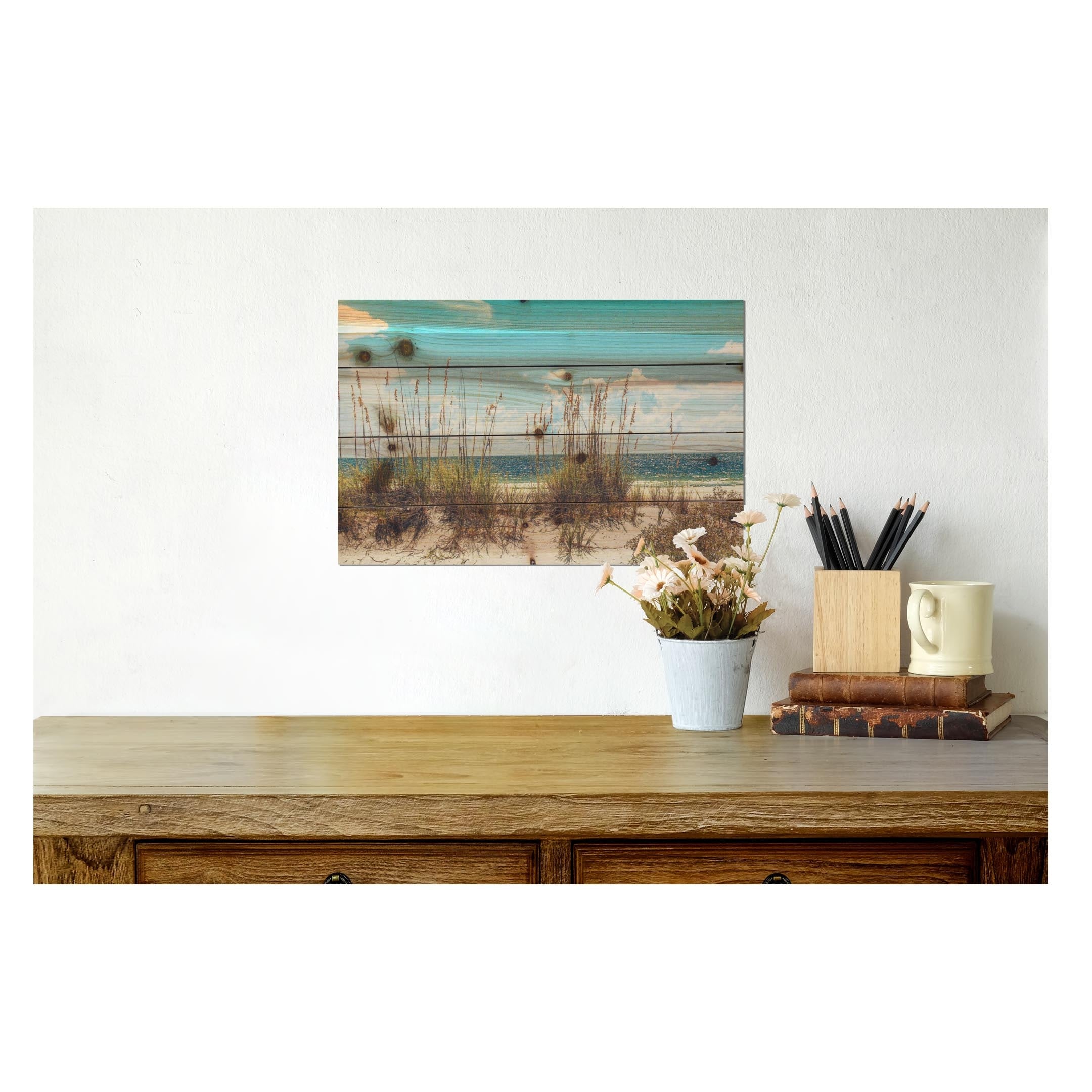Beach Sand Dunes Landscape Photography Print on Reclaimed Wood Wall Art - Coastal Home Decor for Living Room, Bedroom & Office