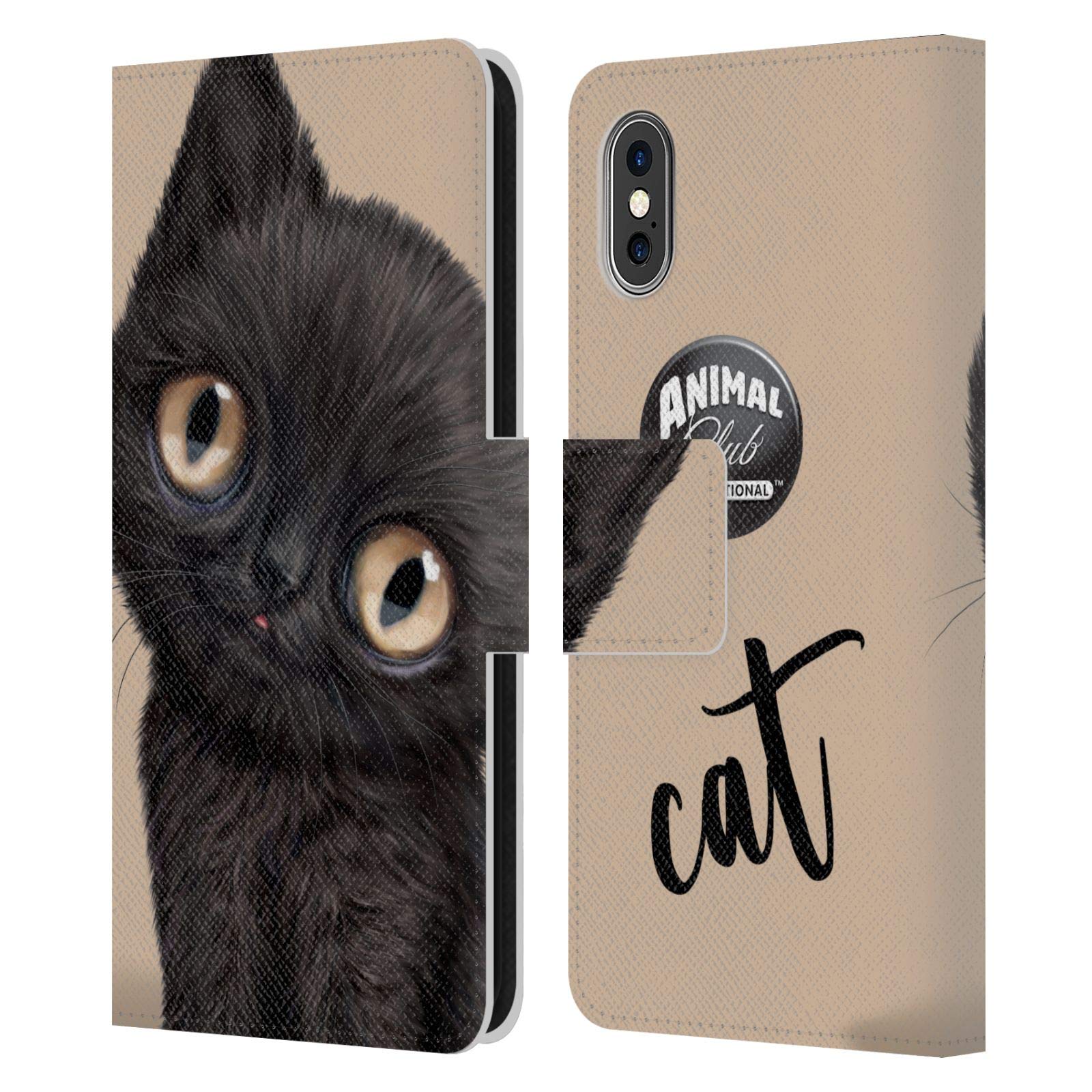Official Animal Club International Black Cat Leather Wallet Case for iPhone X/Xs - Stylish Protective Cover for Everyday Use & Travel