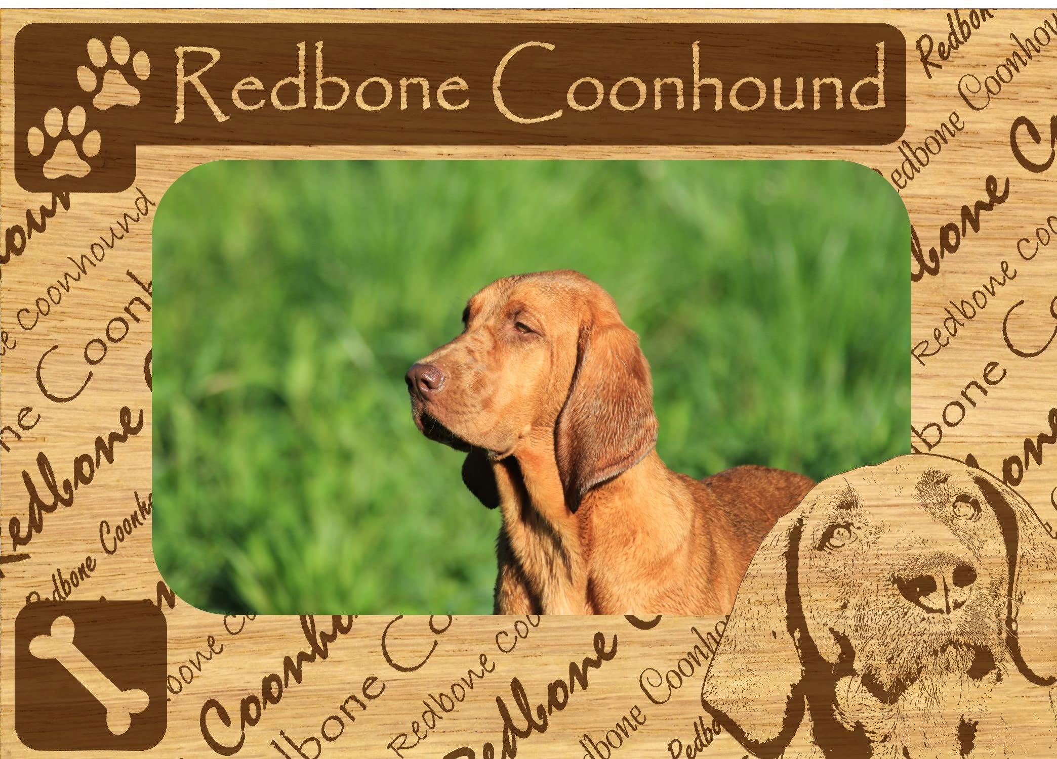 Redbone Coonhound Engraved Wood Picture Frame Magnet with Paws - Perfect for Pet Memorials, Dog Lover Gifts & Home Decor