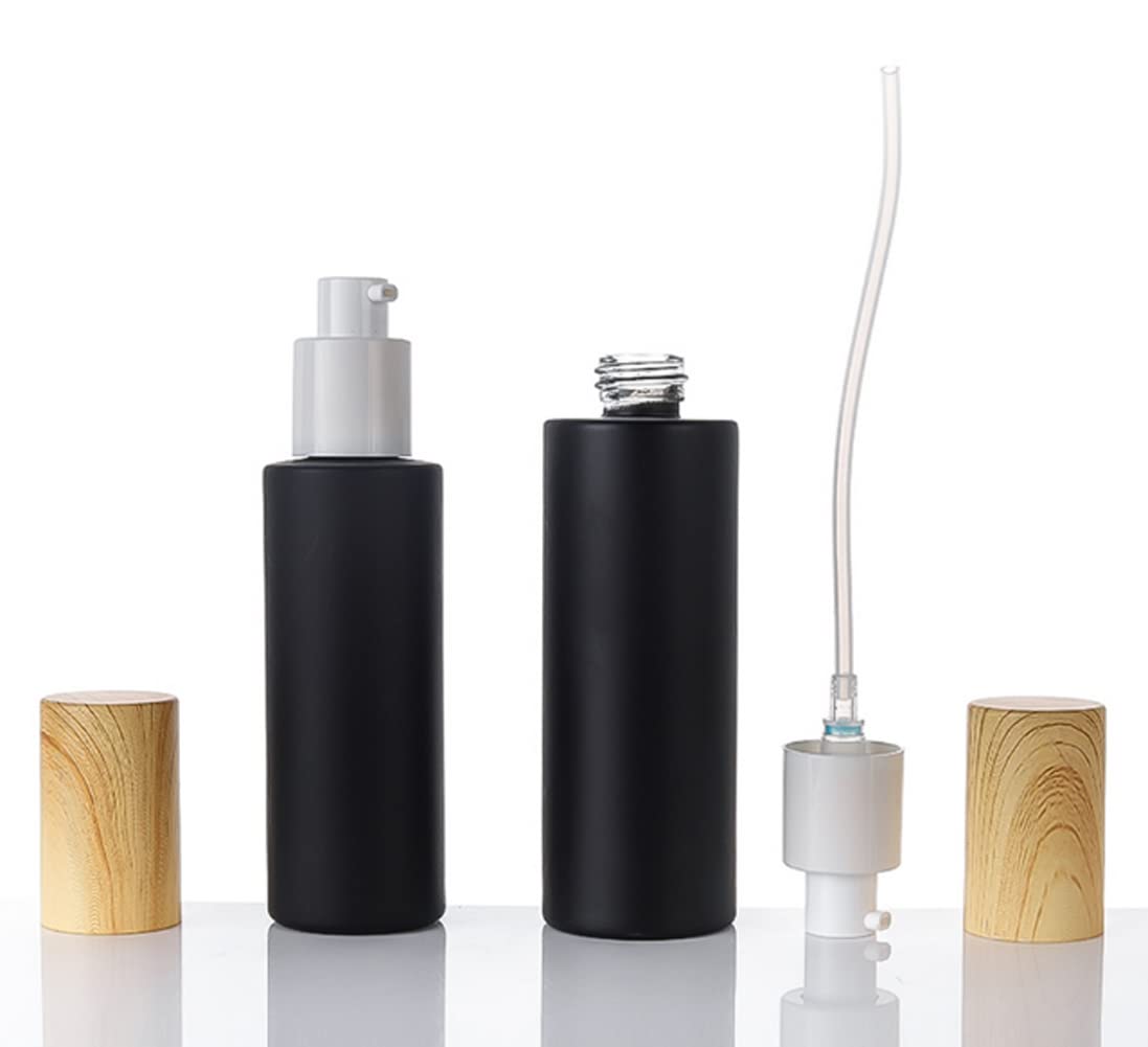 2 Pack 50ml (1.7oz) Leak Proof Travel Bottles - Matte Black Cosmetic Pump Bottles for Toiletries, Lotion, Foundation & Essential Oils | Perfect for Air Travel, Gym Bag & Daily Skincare Routine