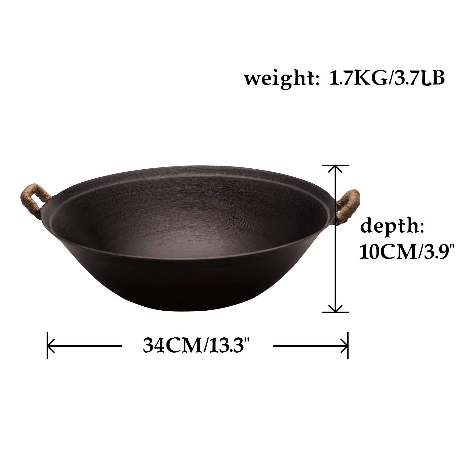 ZhenSanHuan Handmade Cast Iron Wok - 13.4 Inch (34CM) Flat Bottom, Induction Compatible, Chemical-Free & Uncoated for Healthy Cooking | Perfect for Stir-Fry, Sautéing & Home Kitchen Use