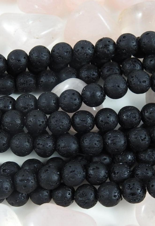 Black Lava Bead Strand - Natural Volcanic Stone Bracelet for Men & Women - Spiritual Healing, Stress Relief & Grounding - Perfect for Meditation, Yoga & Energy Balancing
