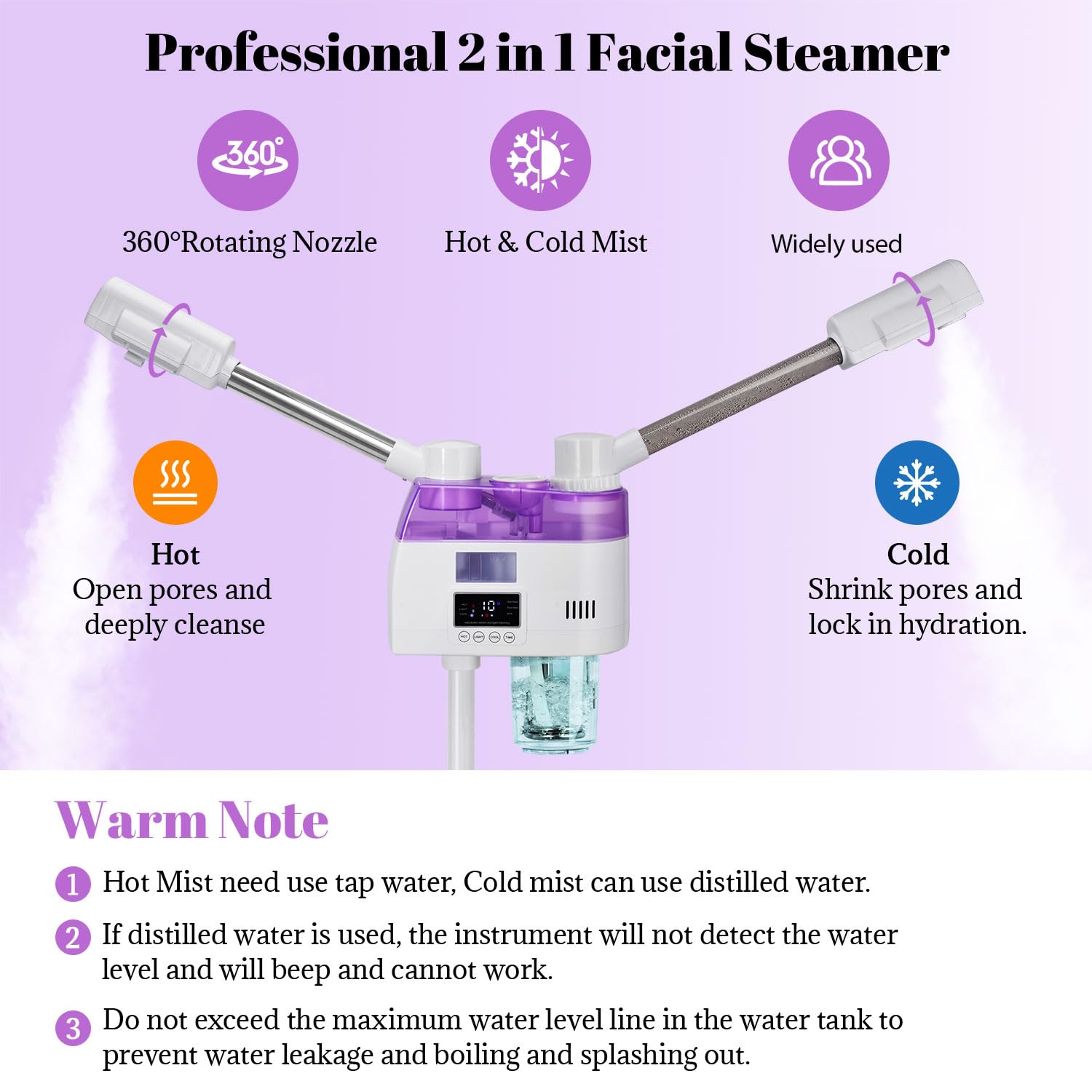 Professional 2-in-1 Facial Steamer with Hot & Cold Mist - Esthetician-Grade Face Steamer for Deep Cleansing & Pore Care - Perfect for Home Spa, Beauty Salon & Skincare Routine