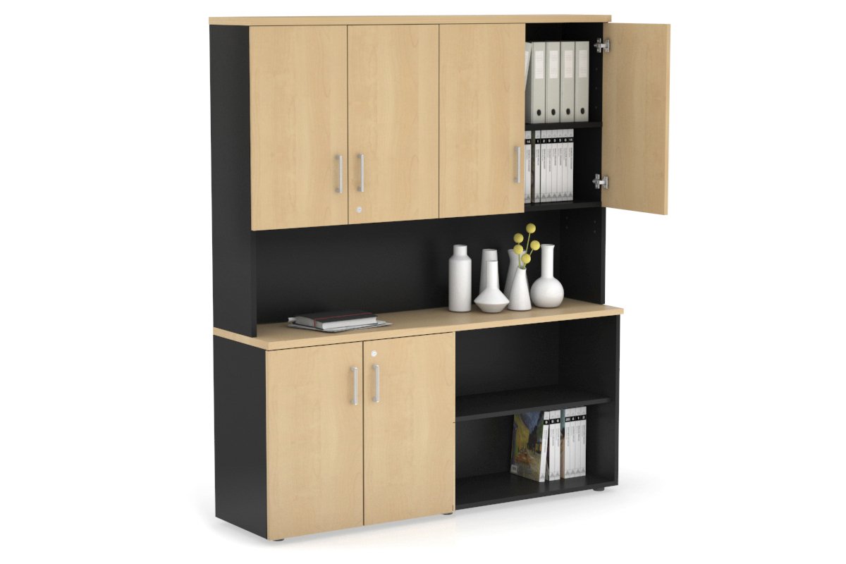 2-Door Small Uniform Storage Hutch with Open Shelves - Perfect for Closet, Office, and Home Organization