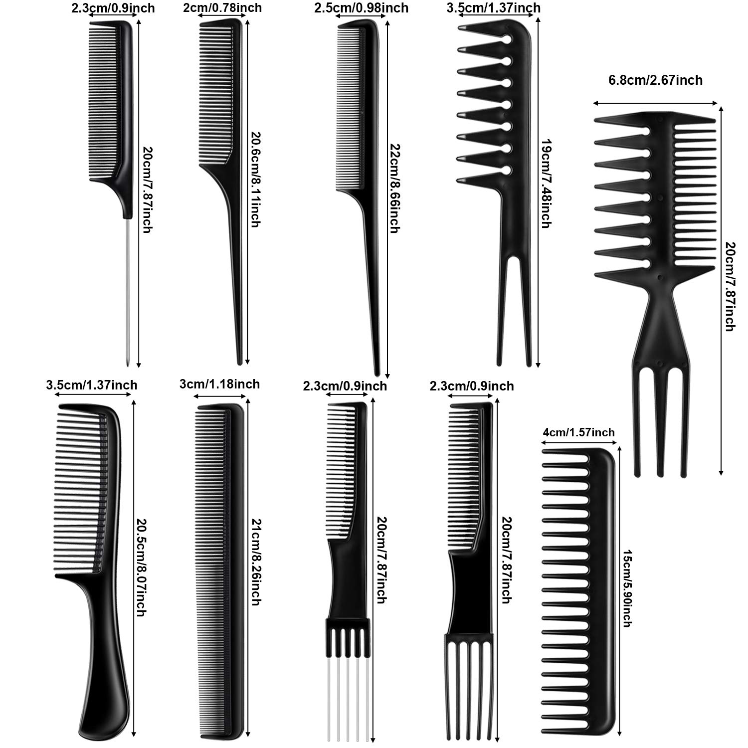 12-Piece Hair Brush Comb Set with Paddle, Detangling, Airbag Massage & Roller Brushes - Styling Combs for Wet, Dry, Curly & Straight Hair (Black) - Perfect for Salon, Home & Travel Hair Care