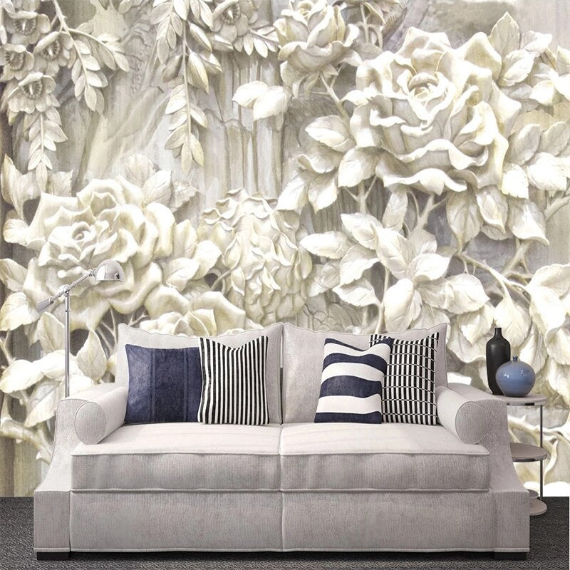 Premium White Rose Floral Wallpaper - Elegant Home Wall Decor for Living Room, Bedroom & Dining Room