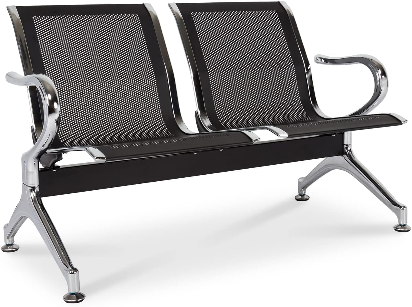 Kinsuite 2-Seat Airport Reception Bench with Arms - Modern Waiting Room Chairs for Office, Bank, Hospital - Durable Guest Chairs for Reception Areas & Lobbies (Black) - Perfect for High-Traffic Commercial Spaces