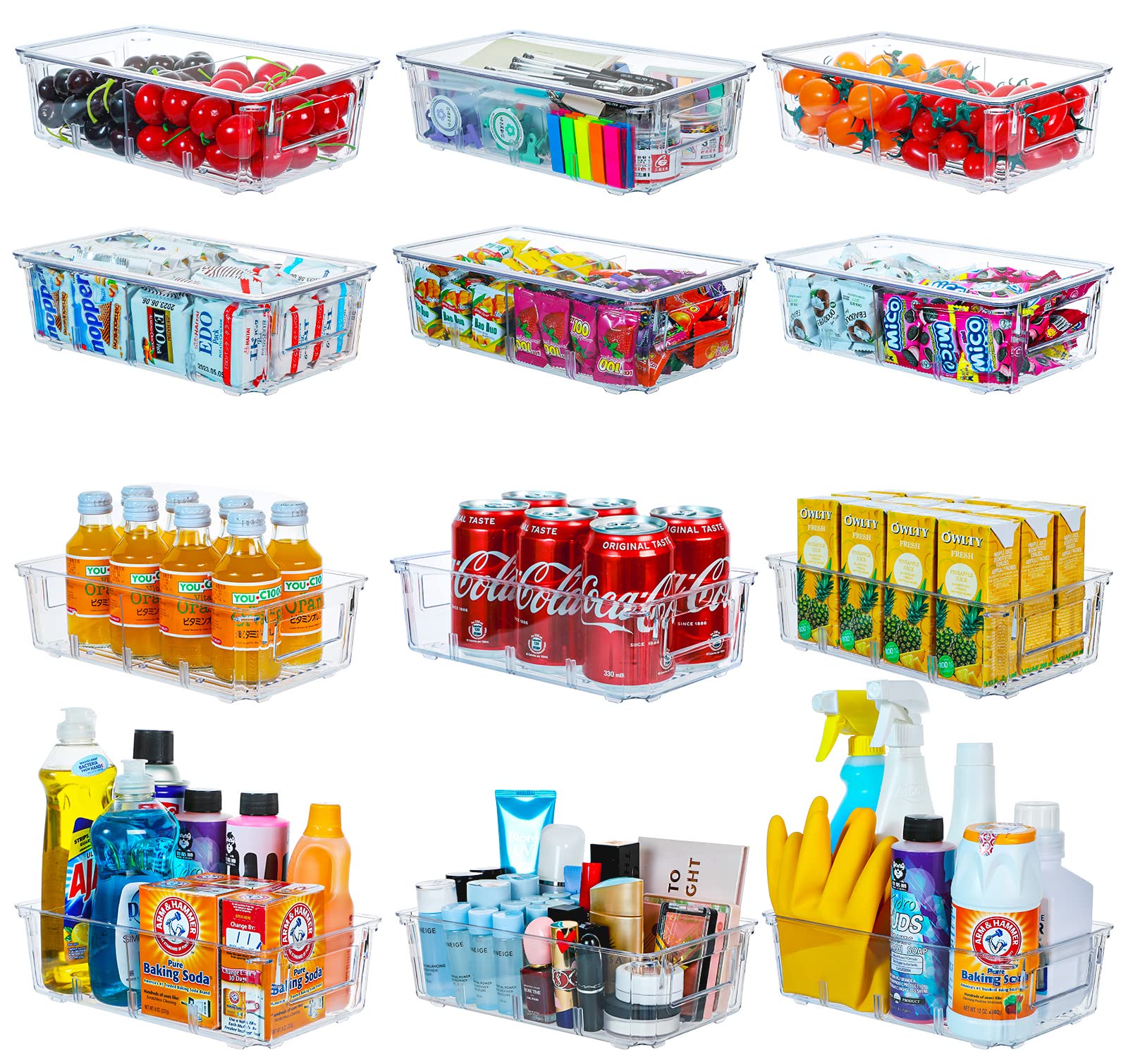 ESARORA 12-Pack Clear Plastic Storage Bins with Lids - Stackable Organizer Containers with Handles & Dividers for Fridge, Cabinet, Pantry, Closet, Office & Home Organization | Perfect for Kitchen Storage, Bathroom Supplies & Bedroom Clutter Control