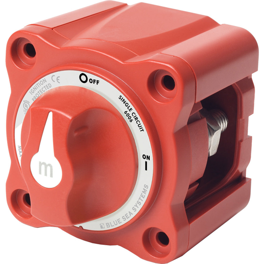 Blue Sea Systems M Series Mini On/Off Battery Switch with Red Knob - Perfect for Marine, RV, and Boat Electrical Systems