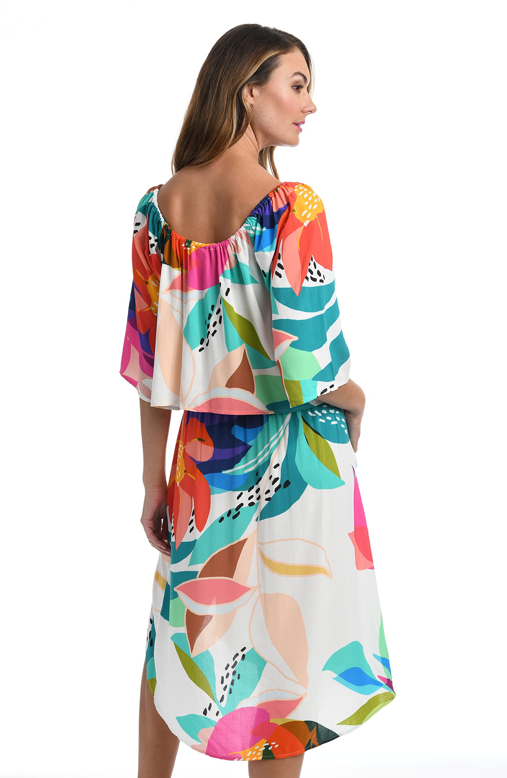 Bell Sleeve Top Swimsuit Cover Up - Women's Flowy Beach Dress with Long Sleeves for Summer Vacation, Pool Party & Resort Wear