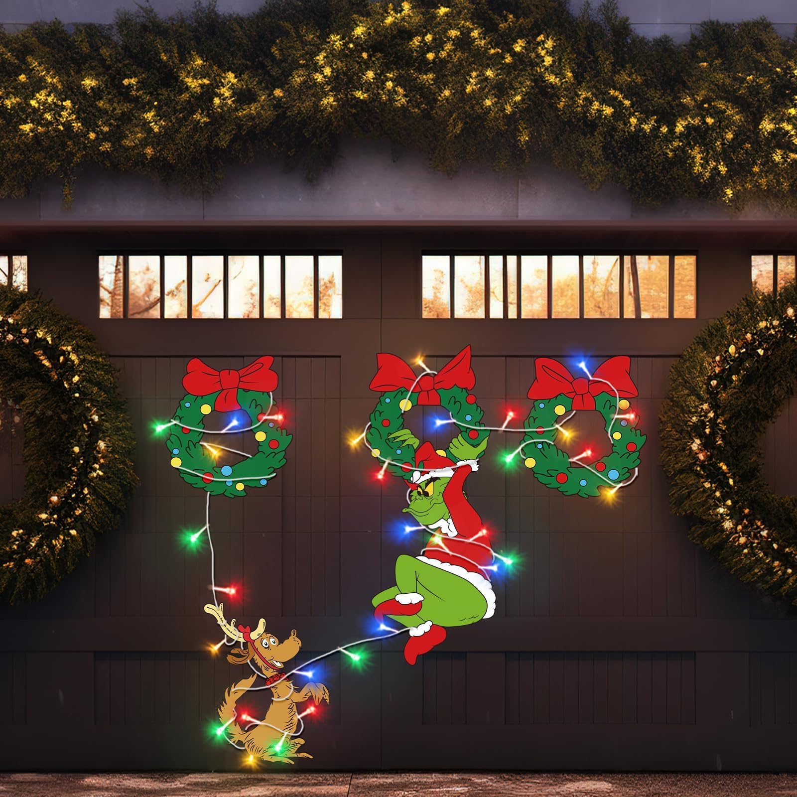 4pcs Christmas Fence Peeker Wreath Yard Signs with LED Lights - Outdoor Holiday Decor for Garden, Lawn & Fringe | Perfect for Christmas Party, Front Yard & Seasonal Home Decoration
