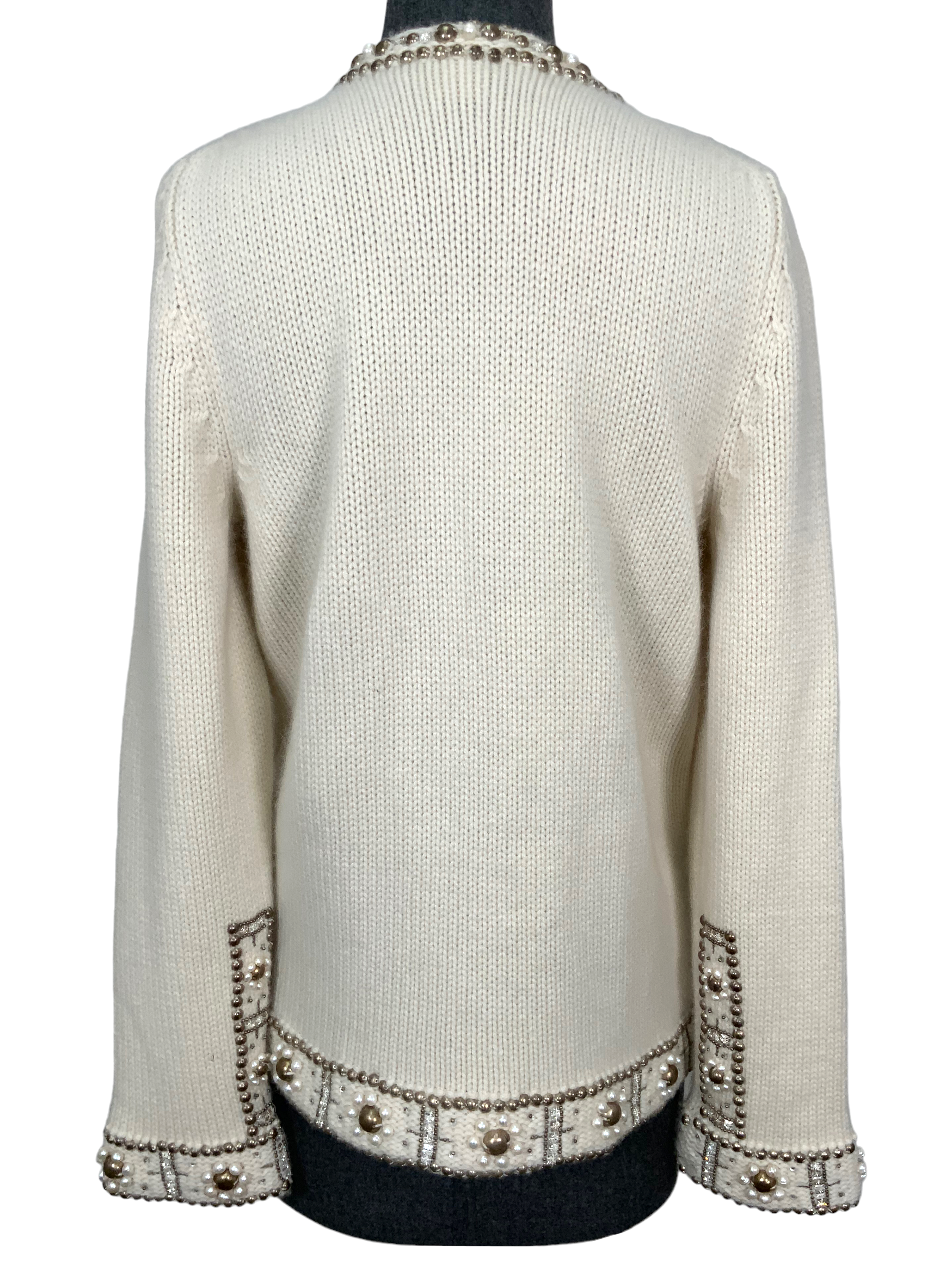 Oscar de la Renta Embellished Cashmere Sweater Women's Size Large - Luxurious Winter Knitwear for Parties & Holiday Gatherings