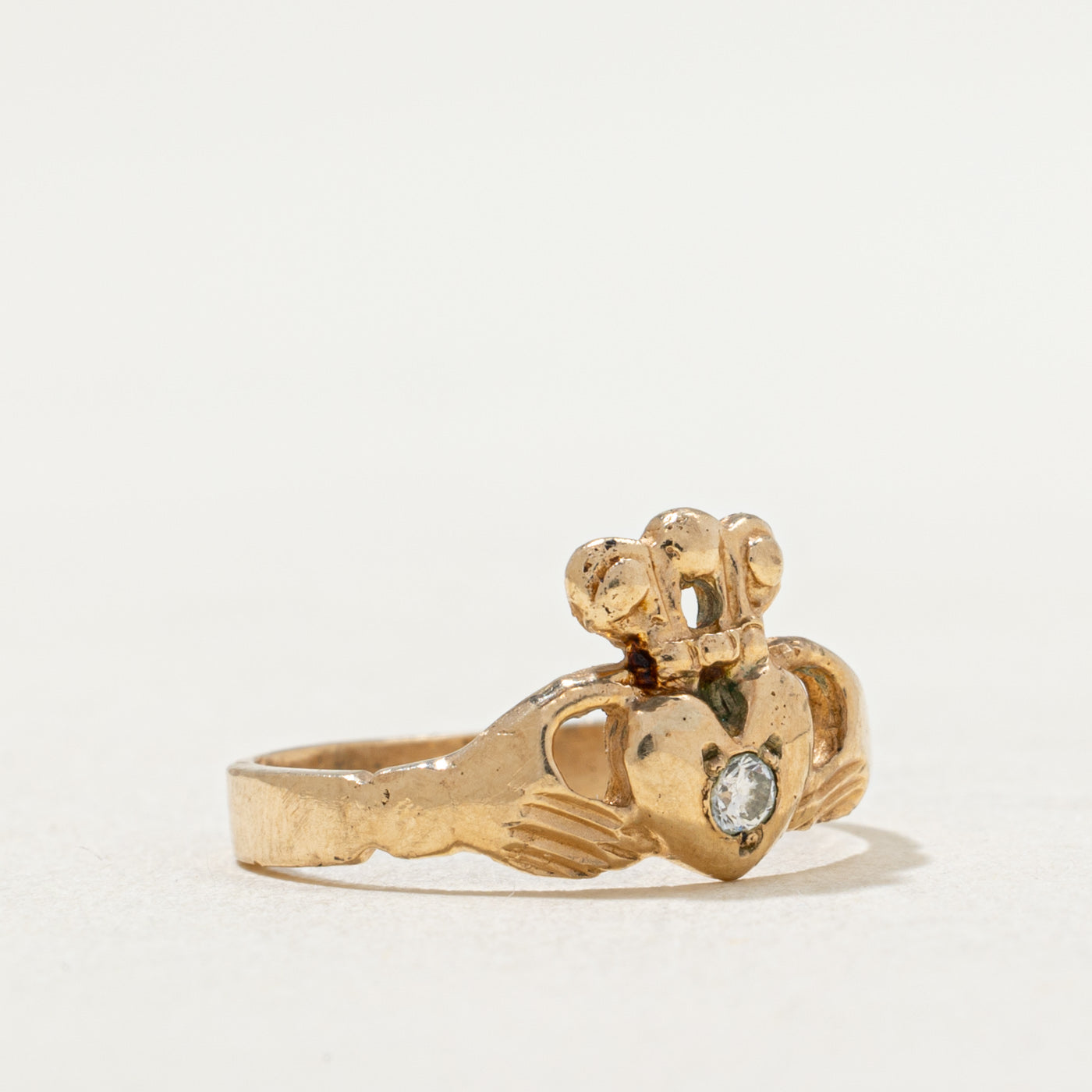 0.04ct Single Stone Diamond Claddagh Ring - Size 4.25 - Irish Wedding Band, Promise Ring & Anniversary Jewelry for Women - Perfect for Engagements, Gifts & Special Occasions