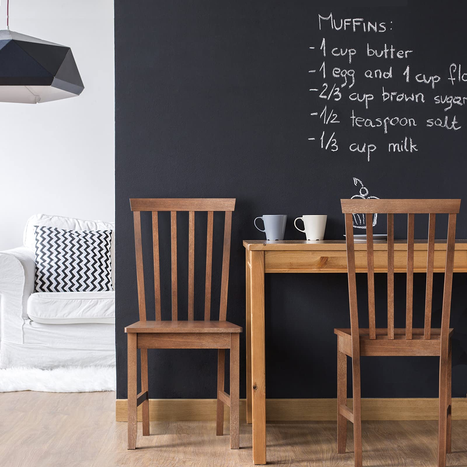 COSTWAY Set of 2 Slat Back Dining Chairs | Transitional Rubber Wood Side Chairs with Sturdy Construction & Smooth Finish | Perfect for Kitchen, Dining Room, Living Room & Bedroom | Comfortable Seating for Family Meals & Relaxation