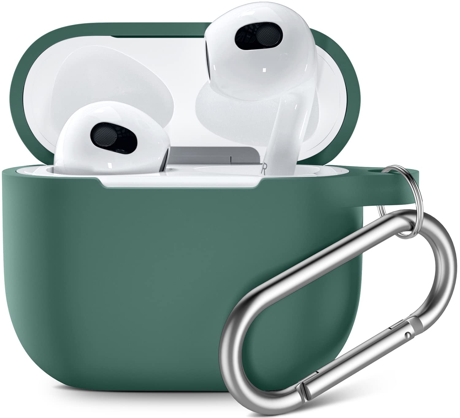 Upeak AirPods 3rd Generation Case (2021) - Premium Shock-Absorbing Silicone Protective Cover with Keychain for Apple AirPods 3 - Pine Green - Perfect for Travel, Gym & Daily Protection