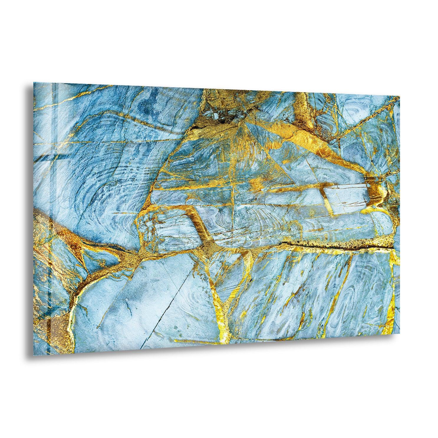 Blue Abstract Marble Art Glass Wall Decor - Modern Handmade Glass Wall Art for Living Room, Bedroom & Office Decor
