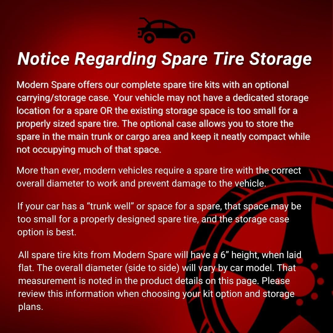 Modern Spare Complete Compact Tire Kit for 2016-2025 Chrysler Pacifica - Lightweight Emergency Tire Replacement for Roadside Breakdowns & Long Distance Travel