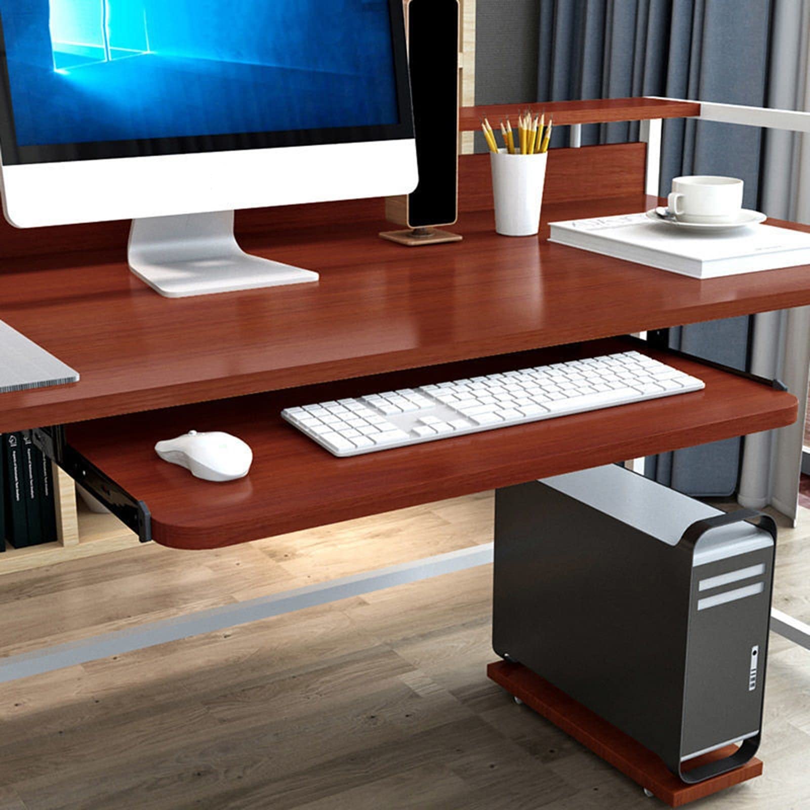 Ergonomic Slide-Out Keyboard Tray Under Desk - Adjustable Height Keyboard & Mouse Holder Workspace Organizer - Eye Protection Design for Home/Office Use - Perfect for Gaming, Typing & Computer Workstations