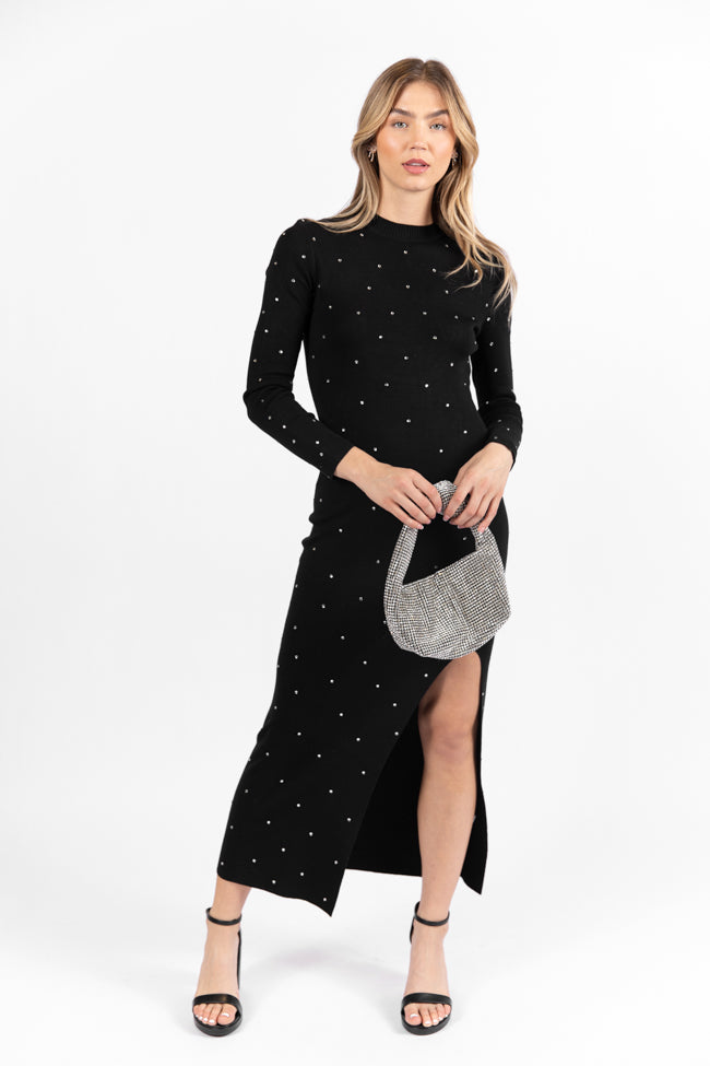 The Art of Happiness Black Embellished Detail Knit Maxi Dress - Elegant Boho Style for Women | Perfect for Weddings, Parties & Special Occasions | FINAL SALE