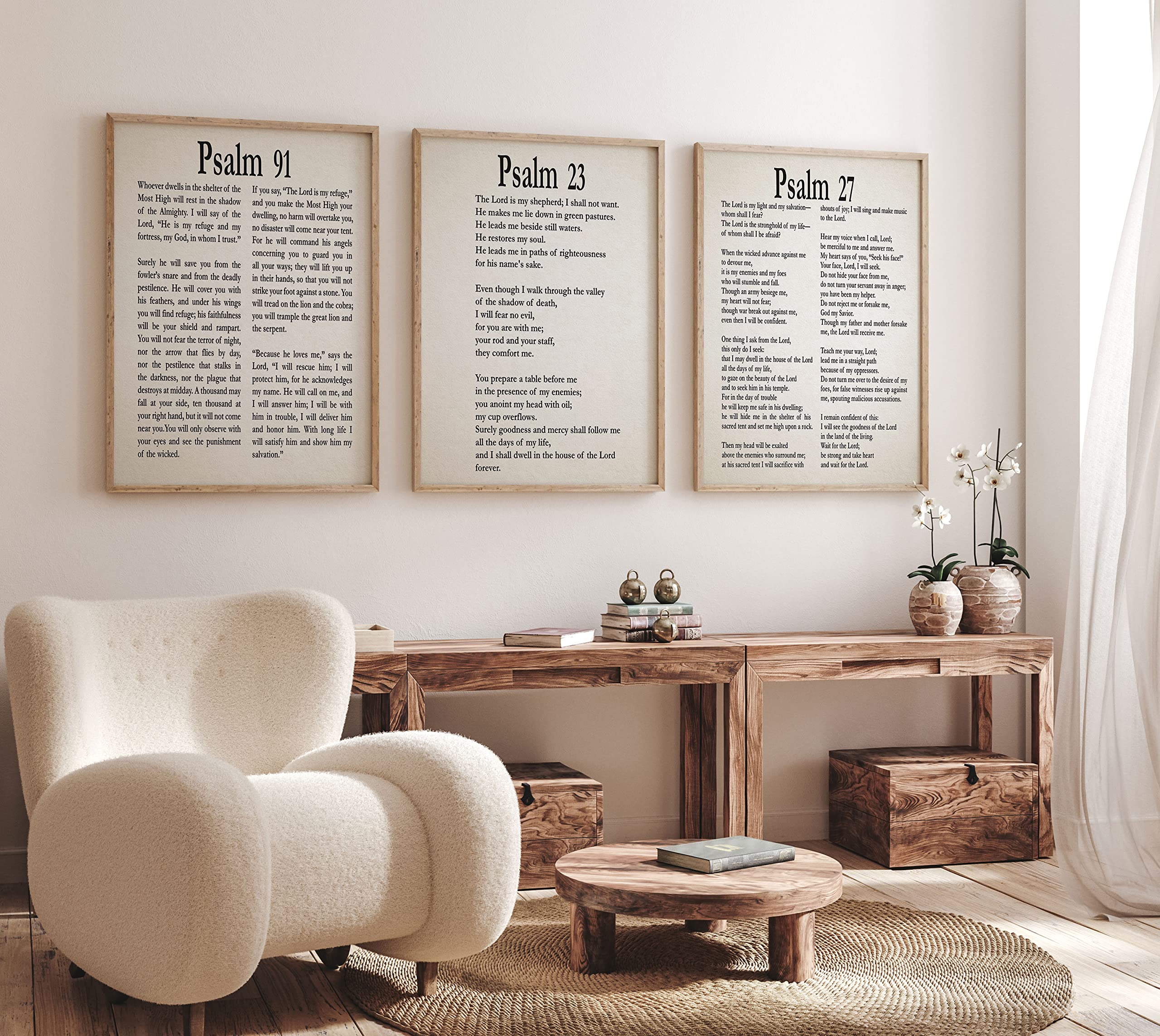 Psalm 91:23 & Psalm 27 Scripture Bible Verse Wall Art - Christian Home Decor, Inspirational Bible Quote Prints, Spiritual Gifts, Ready to Frame 8x10 Wall Artwork for Bedroom, Living Room & Prayer Space
