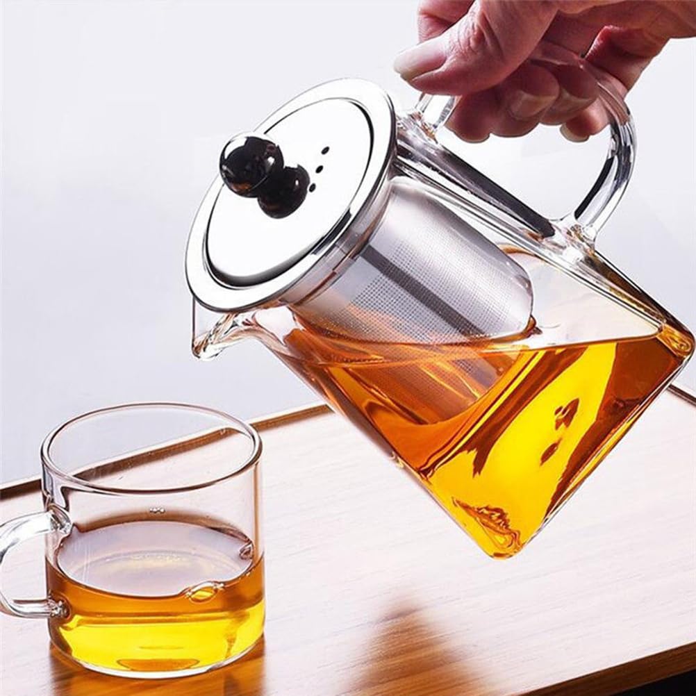 Premium Stainless Steel & Glass Teapot with Removable Infuser - 950ml Stovetop Safe Tea Kettle for Blooming & Loose Leaf Tea - Ideal for Home, Office & Outdoor Tea Brewing