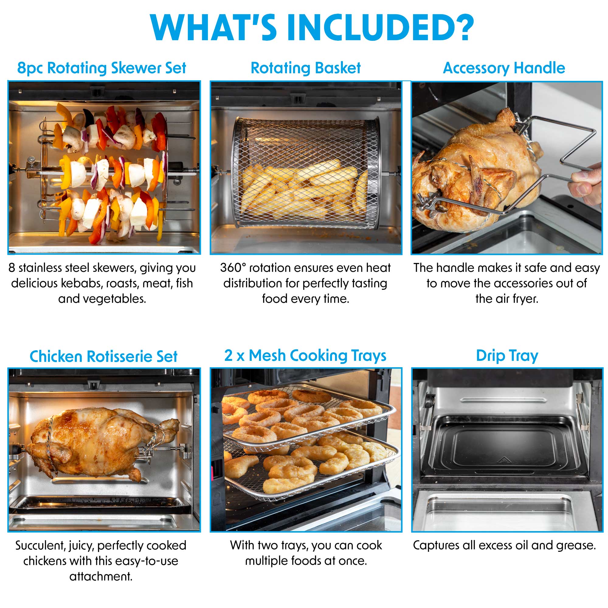 Baridi 1500W 12L Large Air Fryer with Rotisserie & Grill - 10-in-1 Multi-Function Air Fryer Oven with Accessory Kit - Perfect for Family Cooking, Healthy Meals & Party Snacks