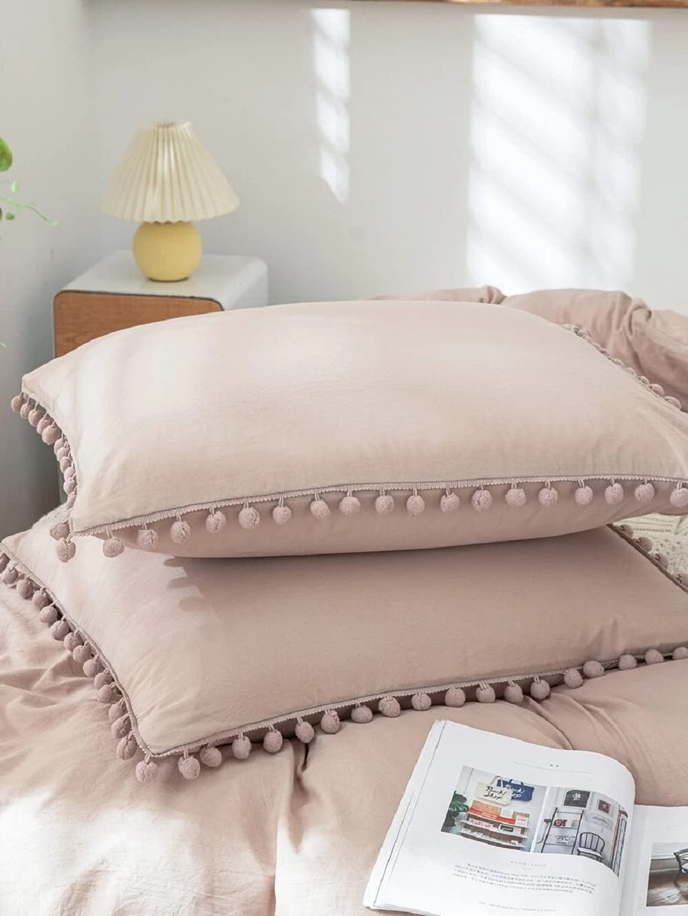 Boho Duvet Cover Set - King/Queen Size Beige Tassel Bedding for Cozy Bedroom