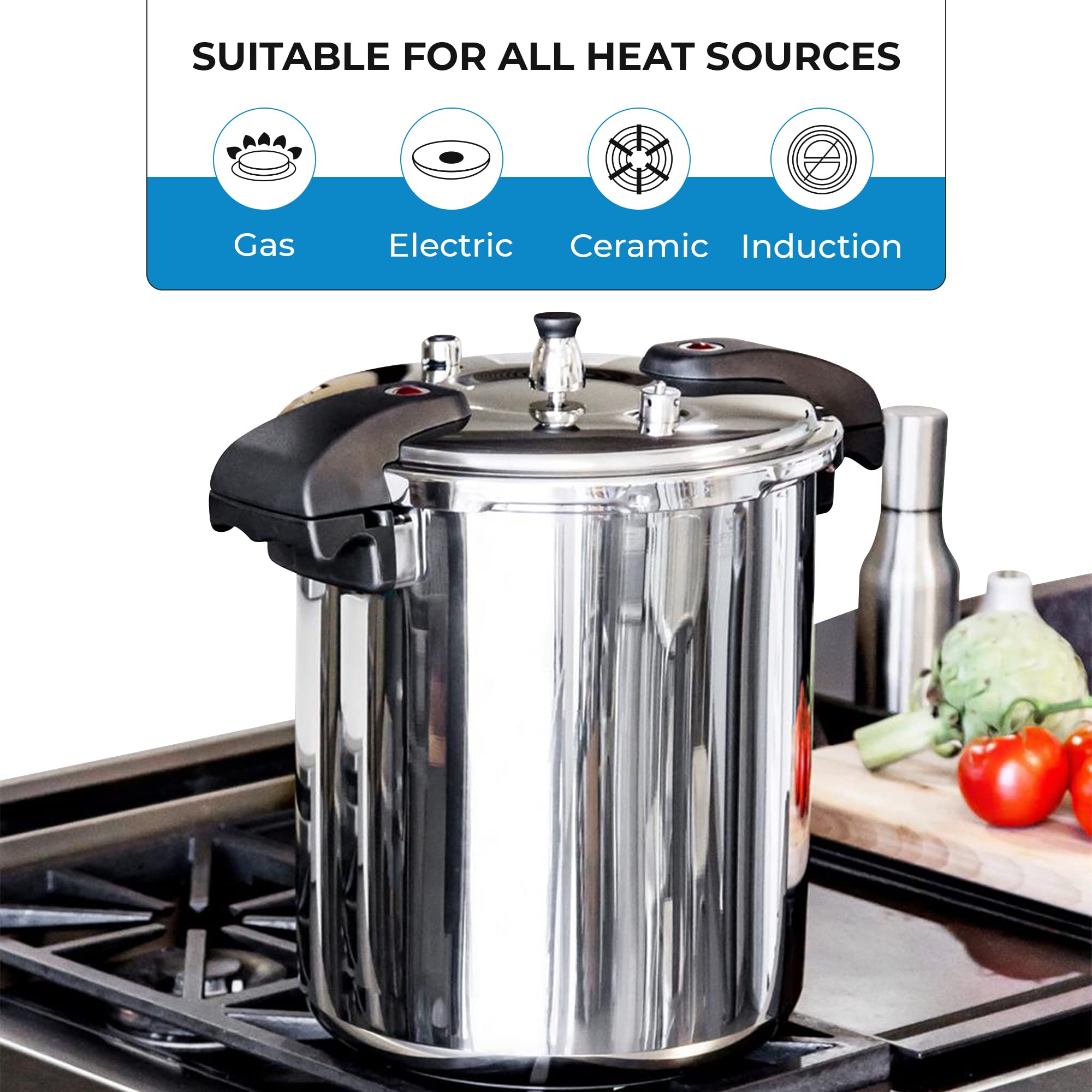 Buffalo QCP420 21-Quart Stainless Steel Pressure Cooker - Classic Series | Fast & Safe Cooking for Large Families, Meal Prep & Canning | Perfect for Soups, Stews & Preserving Foods