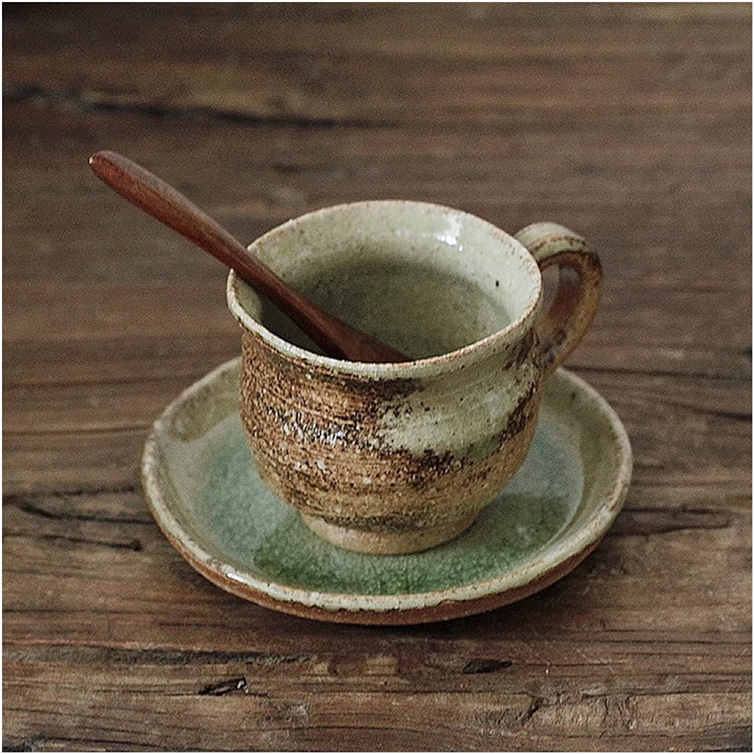 Japanese Ceramic Coffee Mug and Saucer Set - 180ml Retro Tea Cup for Barista, Dessert Shop, Birthday Gift - Perfect for Home, Office, Cafe and Gifts