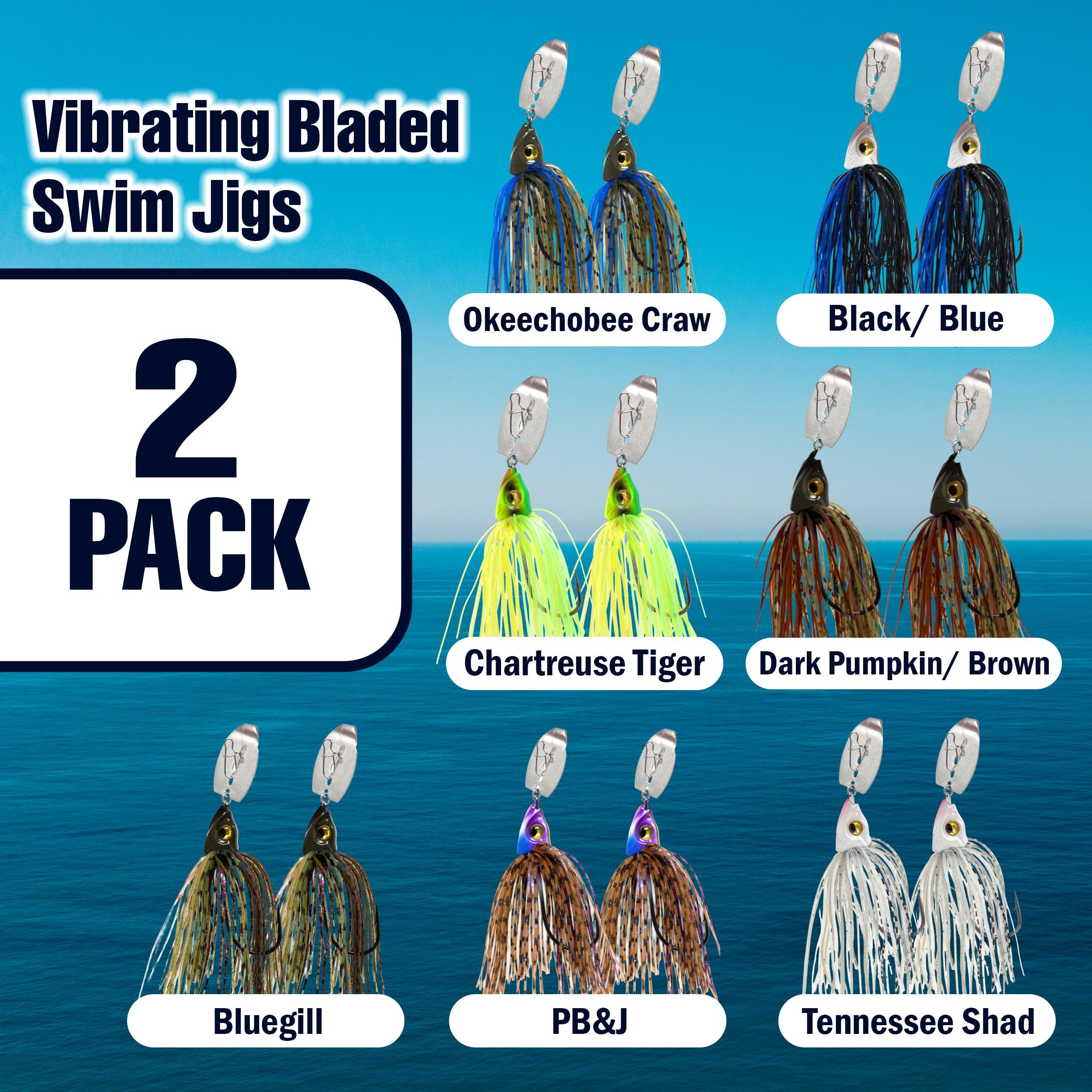Reaction Tackle Tungsten Bladed Jig Heads for Bass Fishing - Premium Swimbait Lures for Large/Smallmouth Bass, Trout, Walleye - Chatter Sound Vibrating Spinner Baits (2-Pack) - Ideal for Freshwater Fishing & Tournament Angling