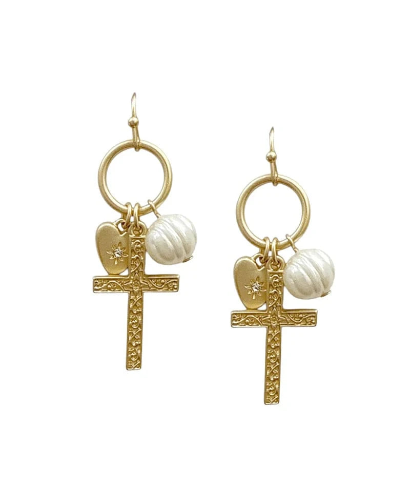 14K Gold Cross & Heart Charm Earrings for Women - Religious Jewelry Gift for Christmas, Baptism, Confirmation - Hypoallergenic Dangle Earrings for Daily Wear & Special Occasions