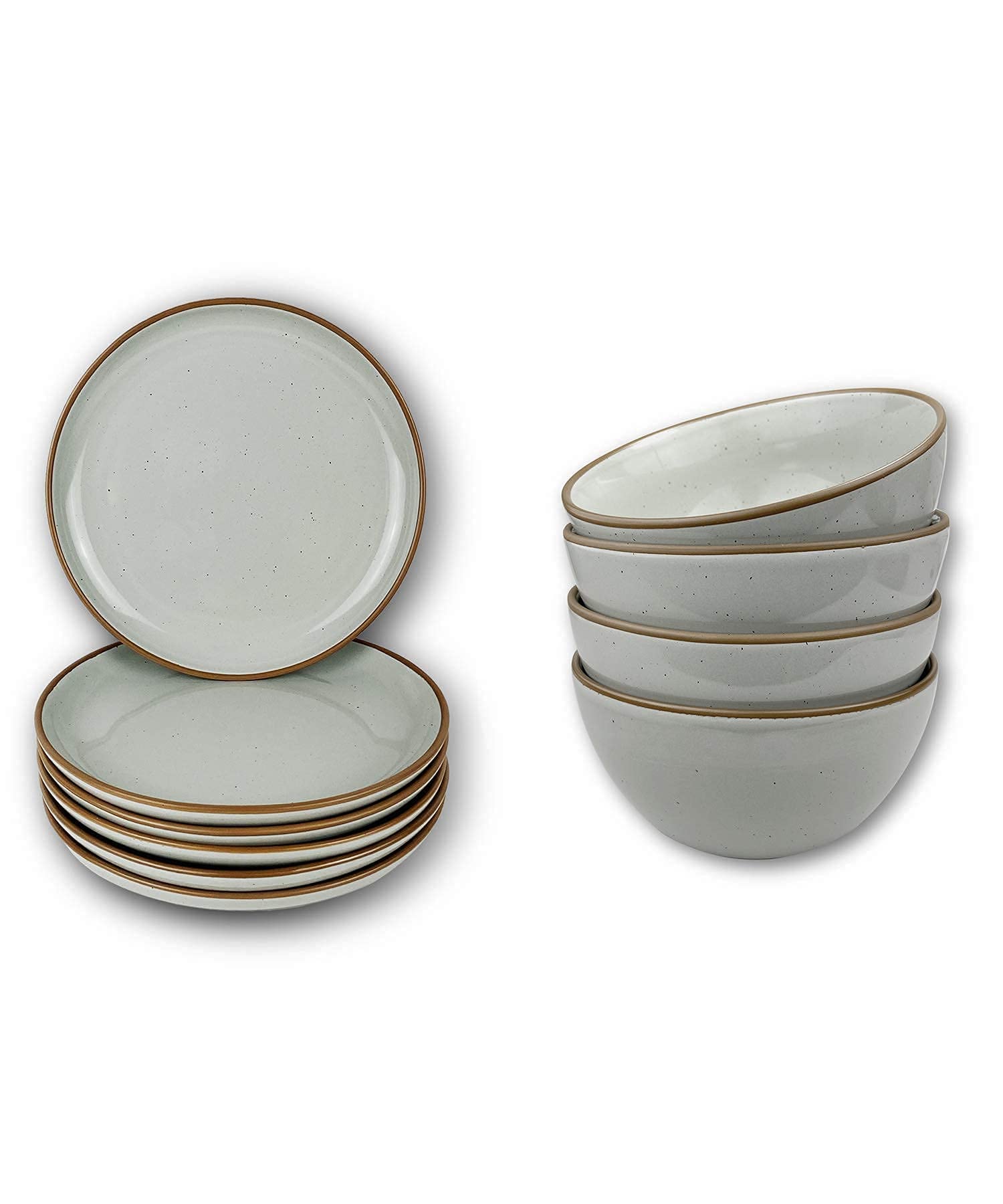 Premium Mora Ceramic Bowls & Plates Set - 16-Piece Earl Grey Dinnerware Collection, Microwave & Oven Safe, Dishwasher Friendly - Perfect for Breakfast, Salad, Cereal & Family Dining