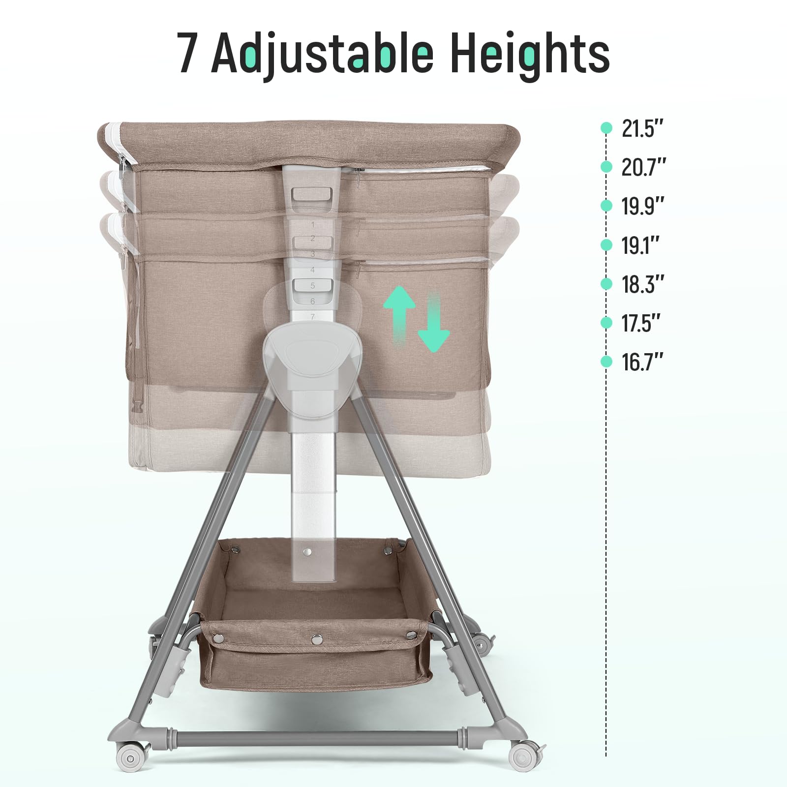 Cowiewie Portable Baby Bassinet - Light Brown Folding Bedside Sleeper with Storage Basket & Wheels for Newborns | Nursery, Bedroom & Travel Use | Reduce Mom's Fatigue