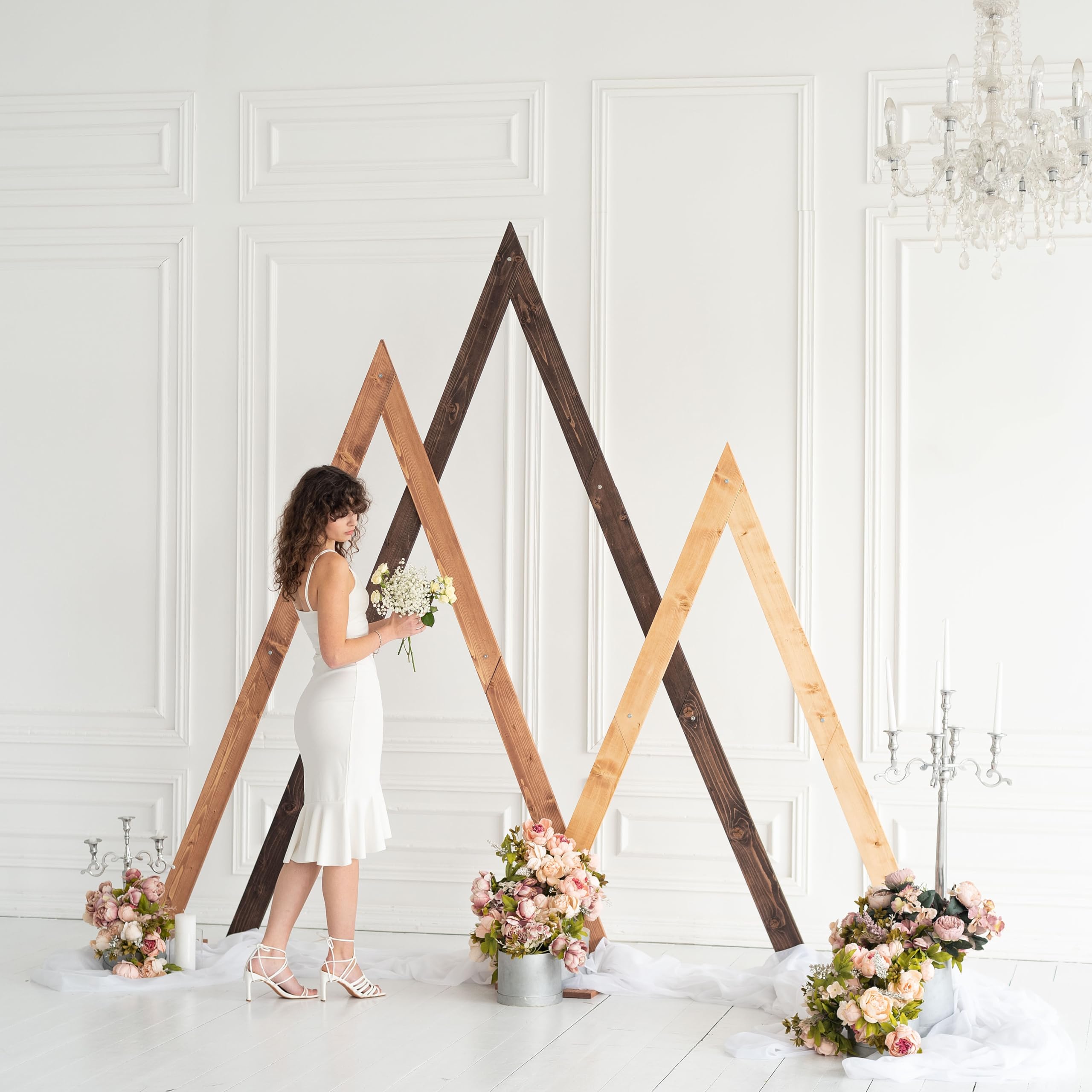 Boho Wedding Arch - Rustic Wooden Arbor for Ceremony & Anniversary Decor - Natural Geometric Backdrop Stand with Triangle Frame - Perfect for Outdoor Weddings, Garden Parties & Boho-Themed Events