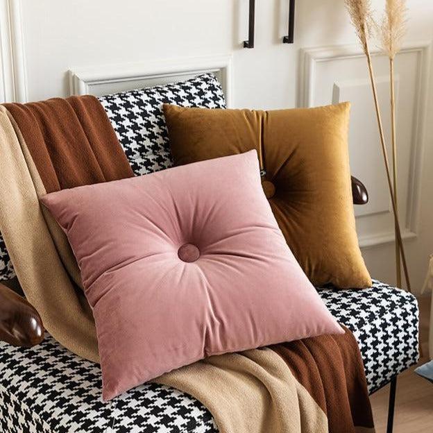 Luxury Square Velvet Cushion Pillow with Button Tufting - Soft Decorative Throw Pillow for Sofa, Bed, Living Room & Home Decor